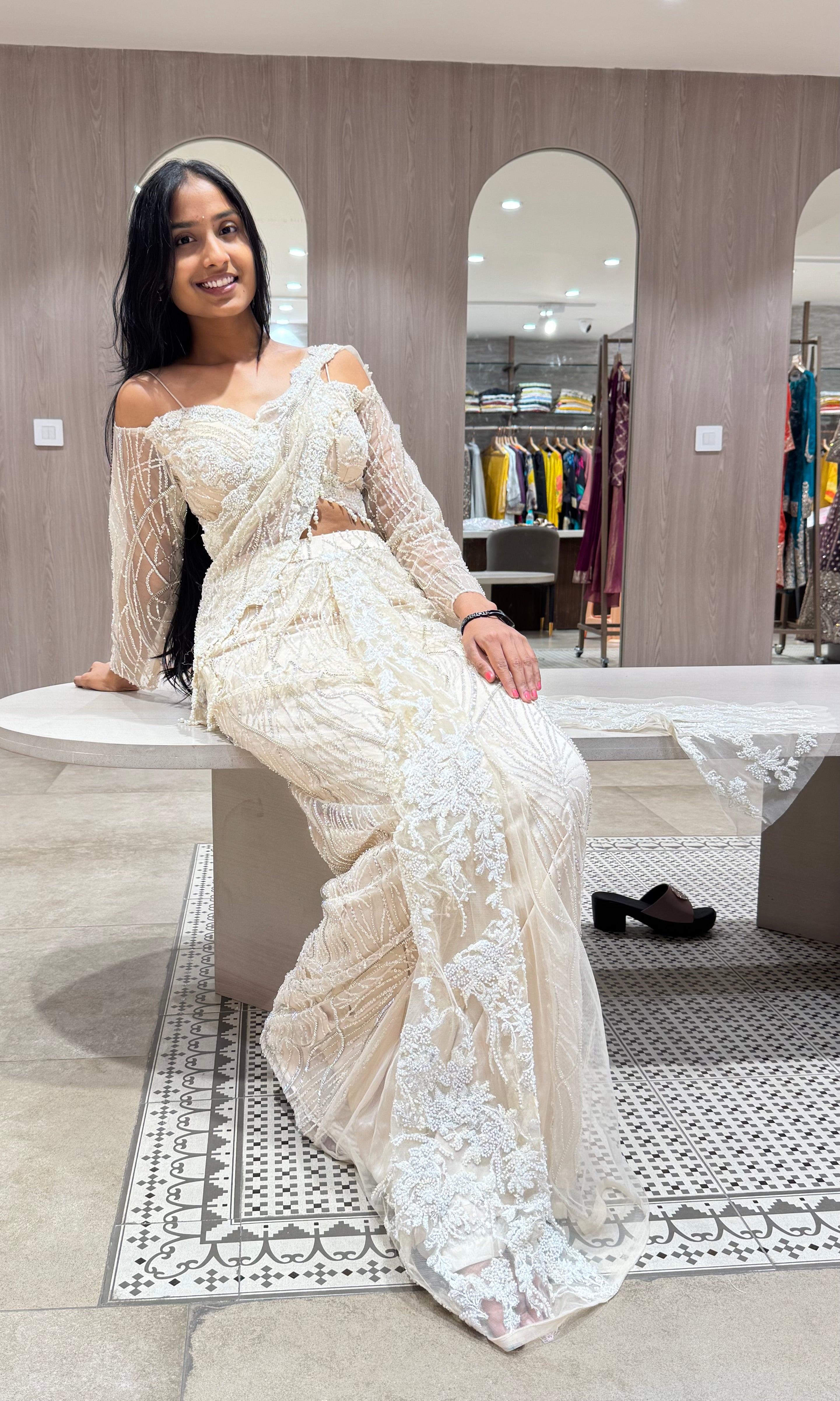 FAWN EMBELLISHED DRAPE SAREE