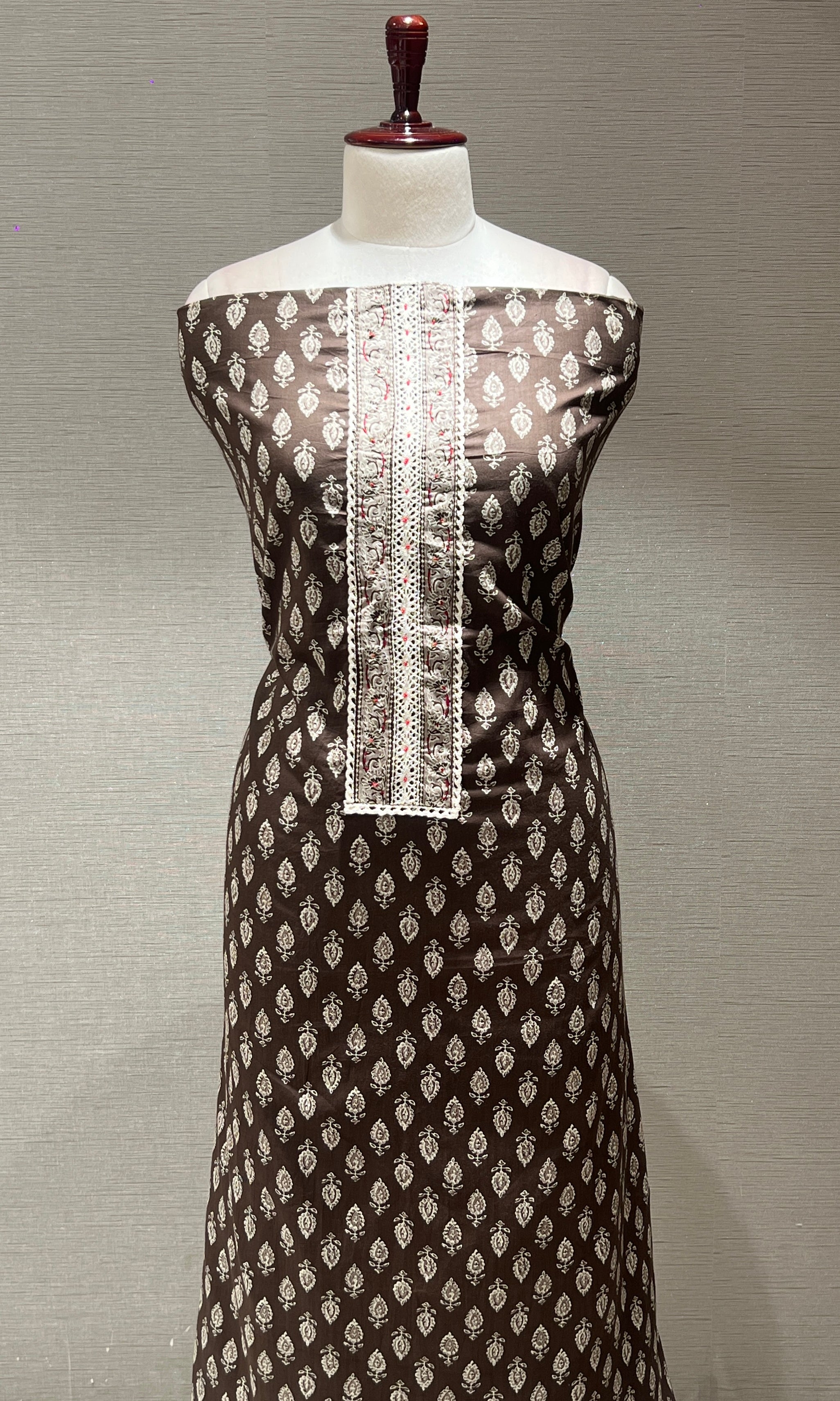 Elegant Brown and White print dress material