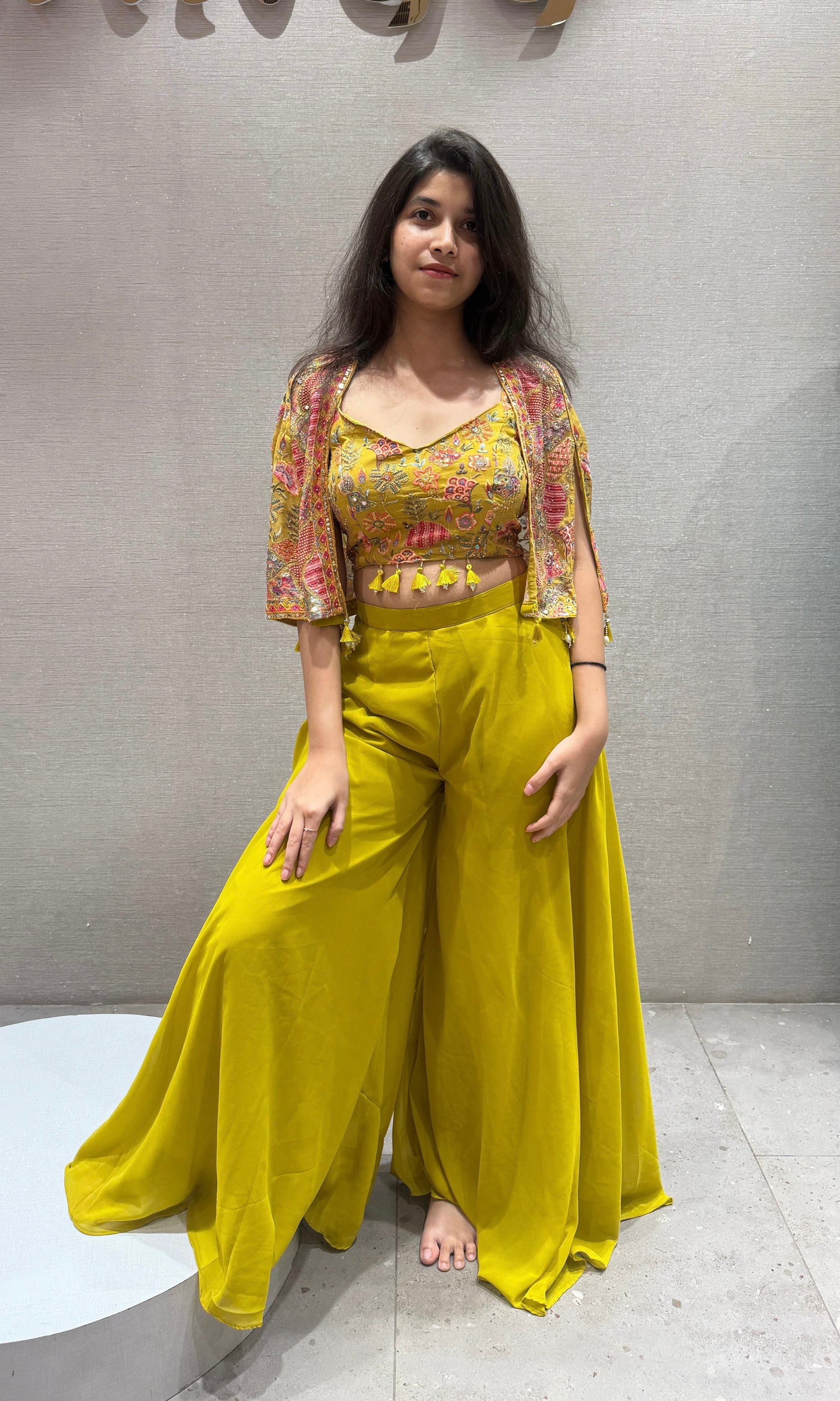 Parrot green palazzo set with jacket