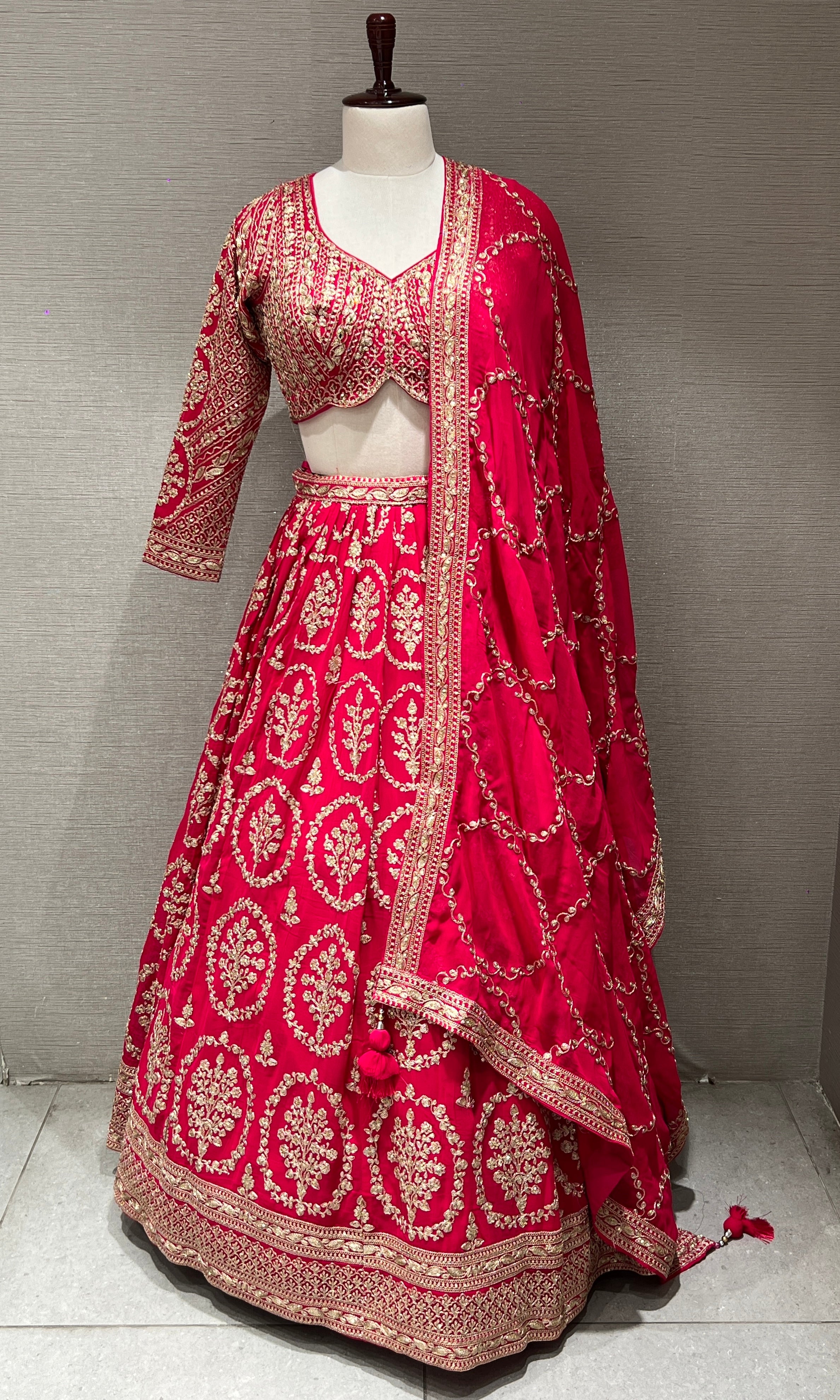 Pink Lehenga with zari and sequin gold embroidery