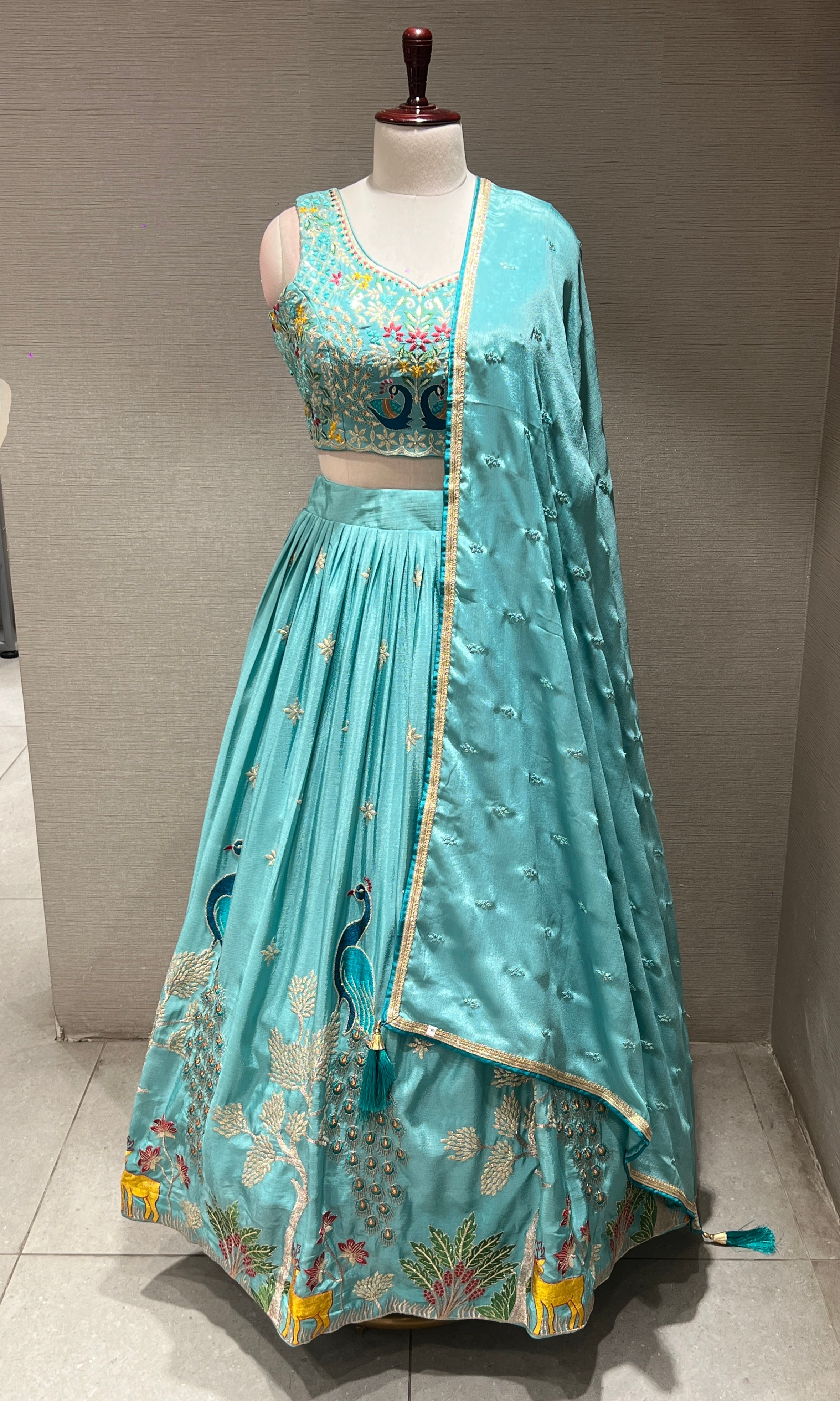 Blue Lehenga WITH PEACOCK DESIGN