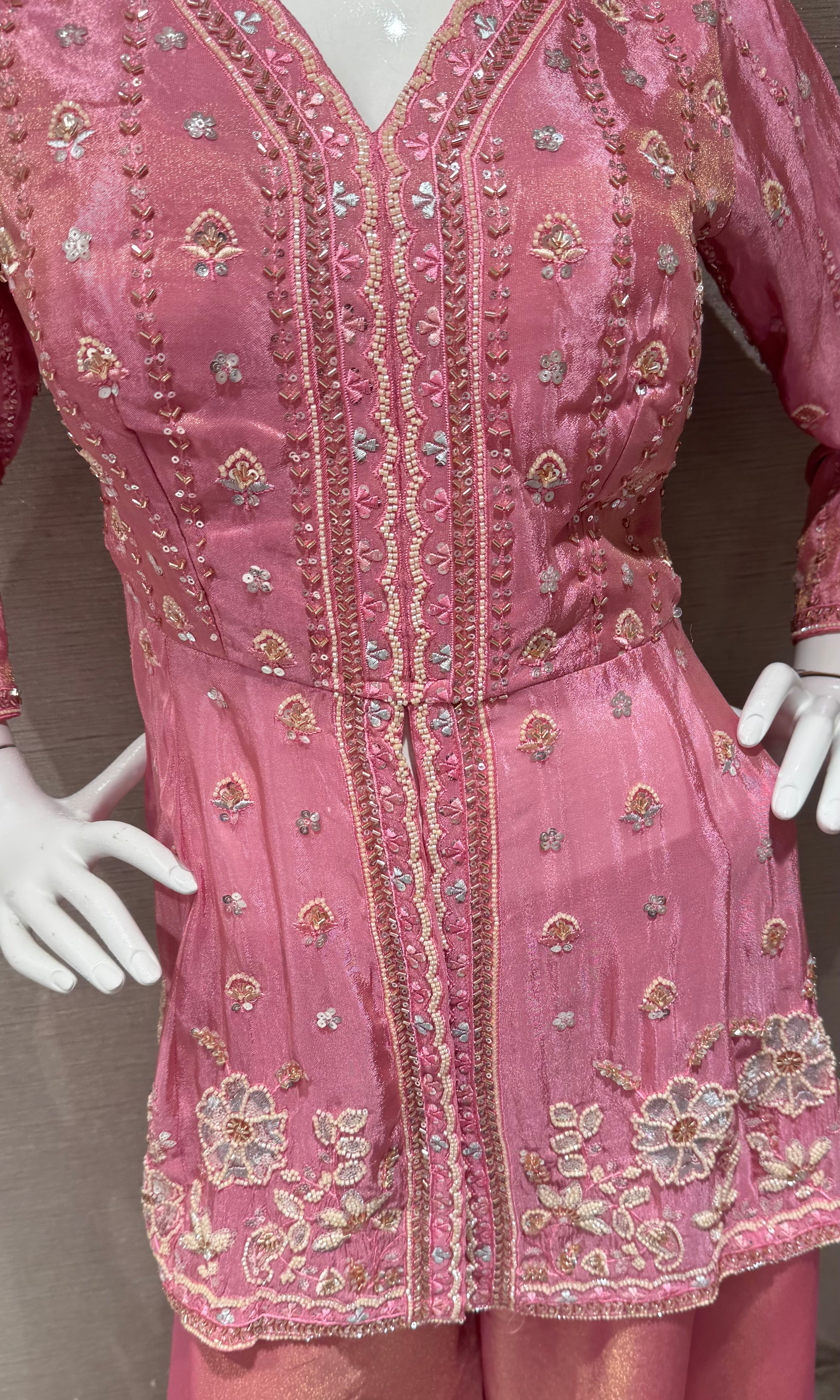 Blush Pink Embroidered Silk palazzo Set