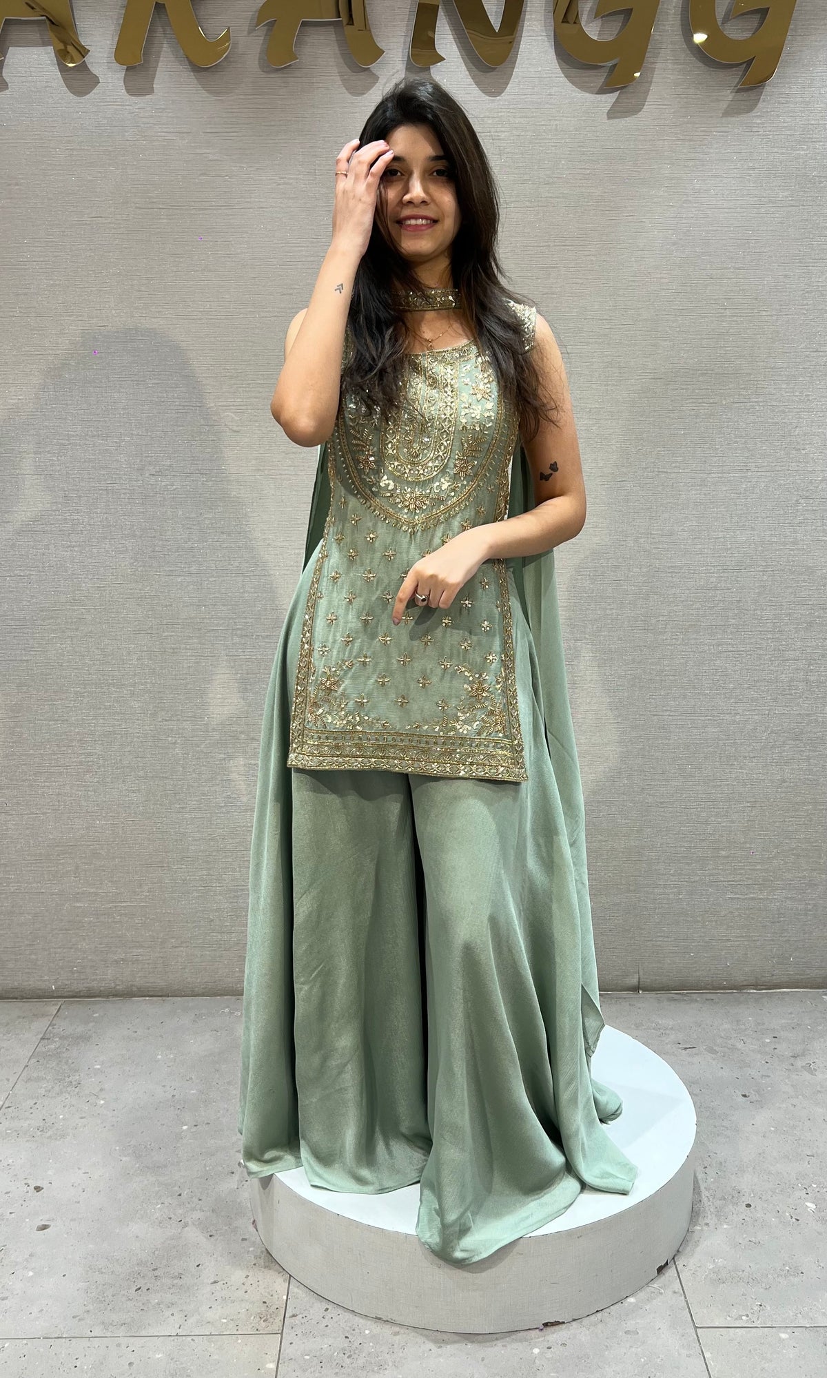 Sage Green Zari Embroidered Chanderi Palazzo Set