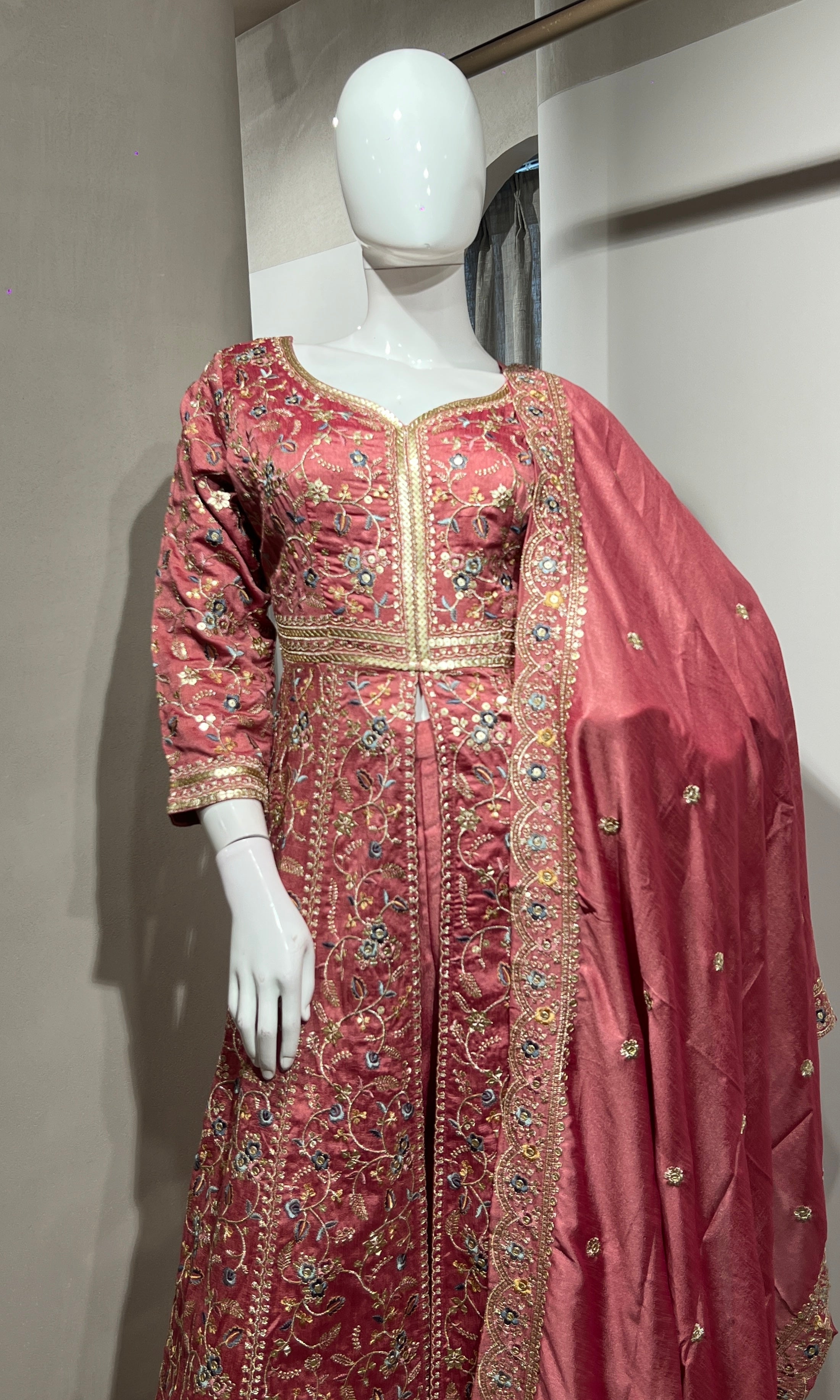 ROSE pink FRONT SLIT ANARKALI SET