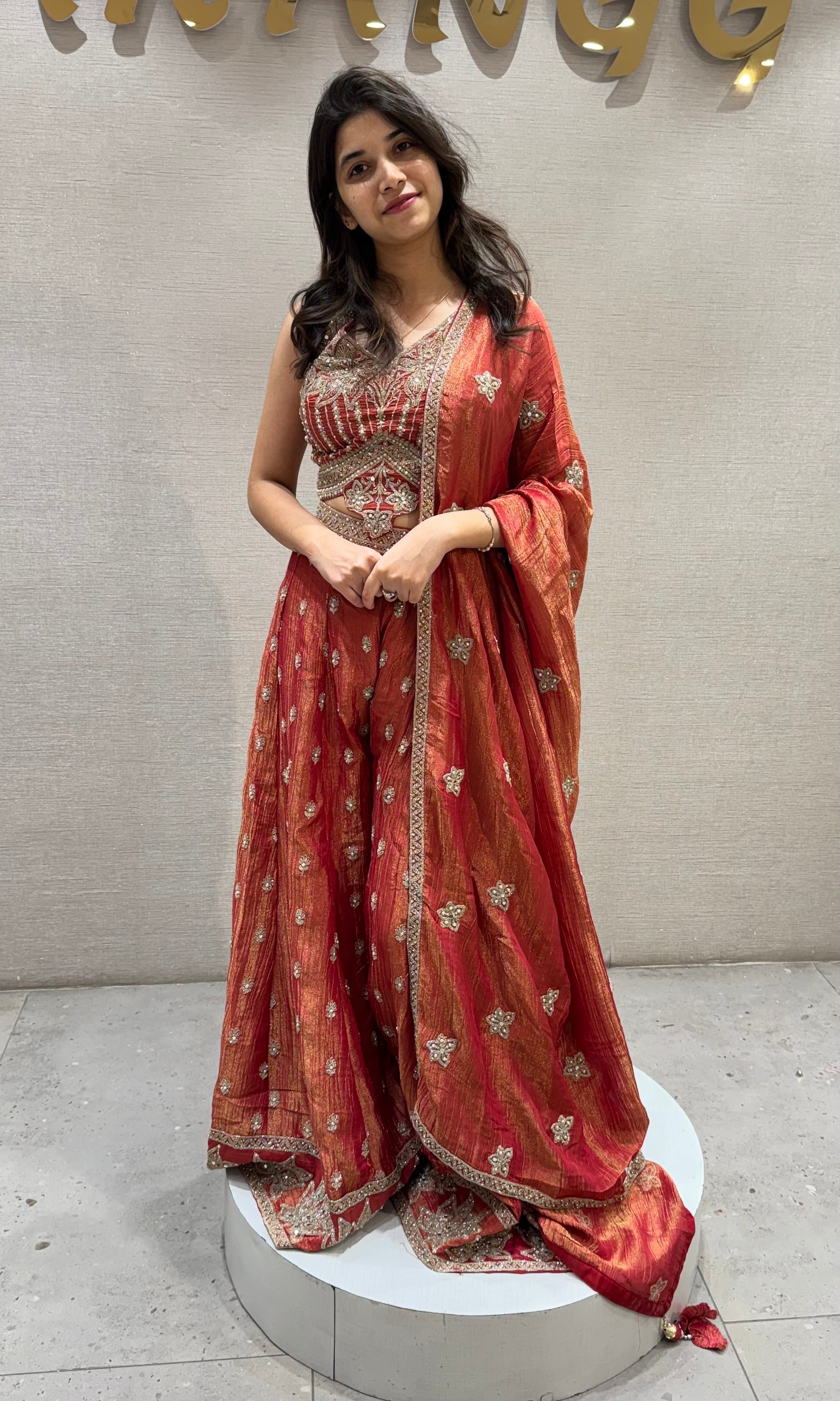 Rust Zari Embroidered Palazzo set