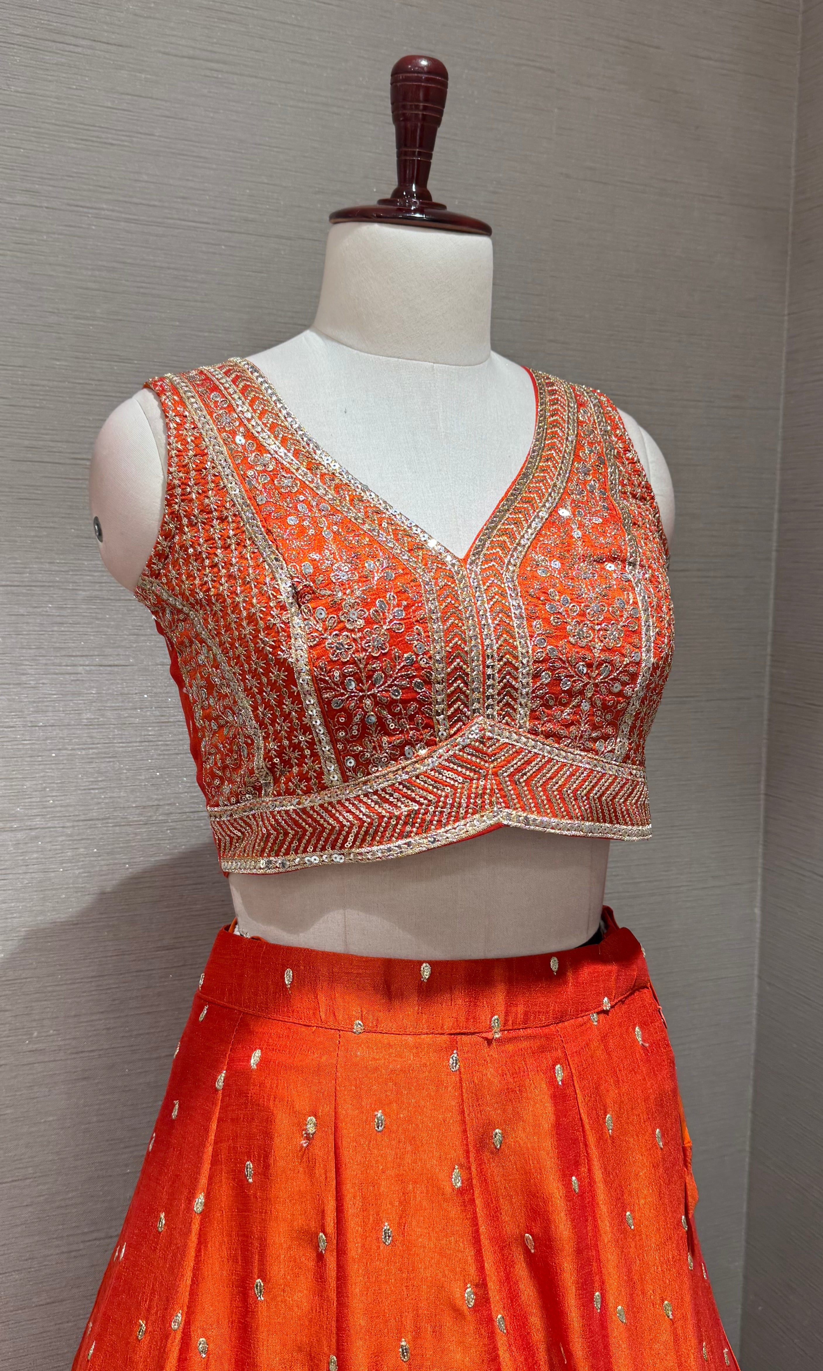 Rust Silk Lehenga set with Gold Border
