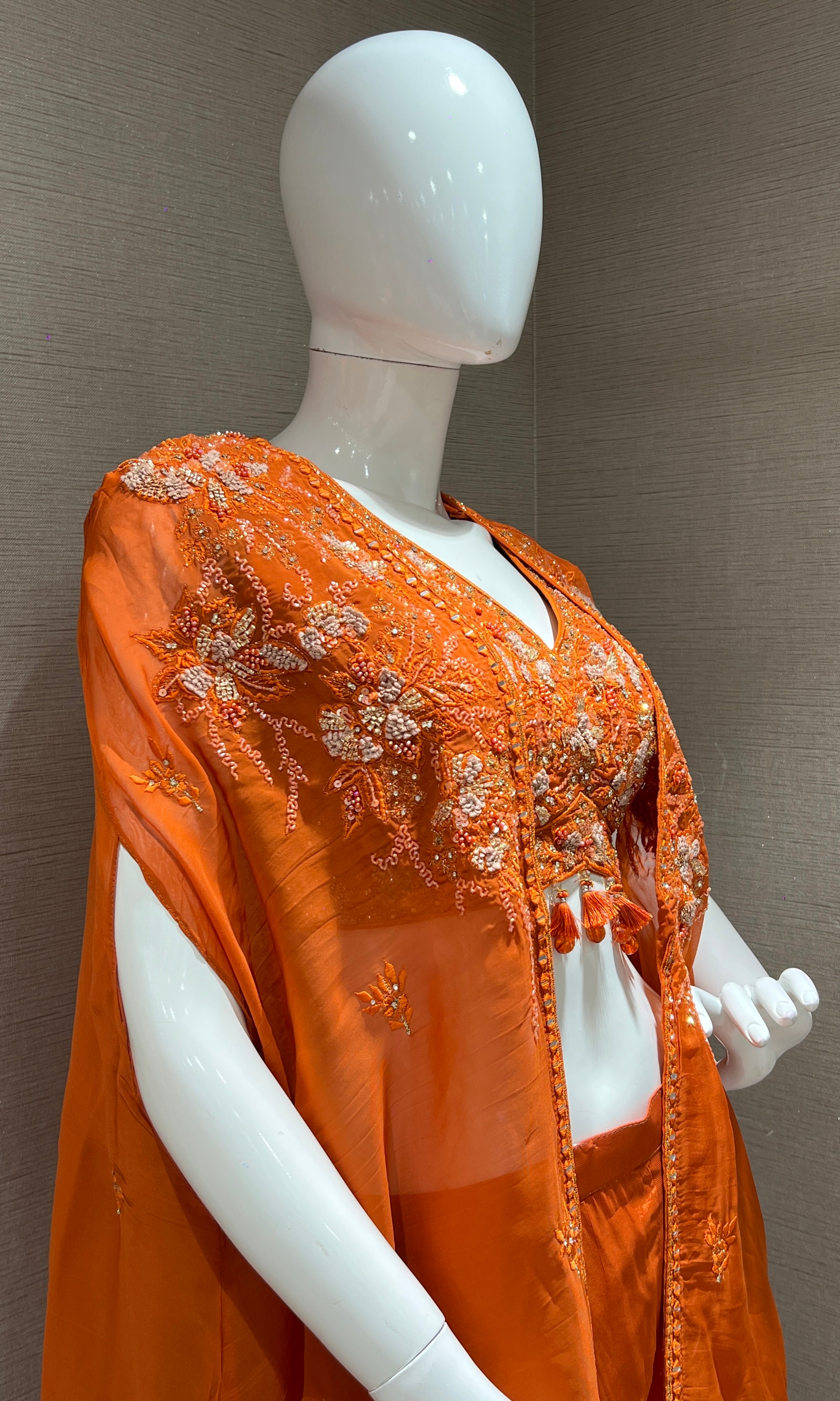 Rust orange embroidered palazzo set