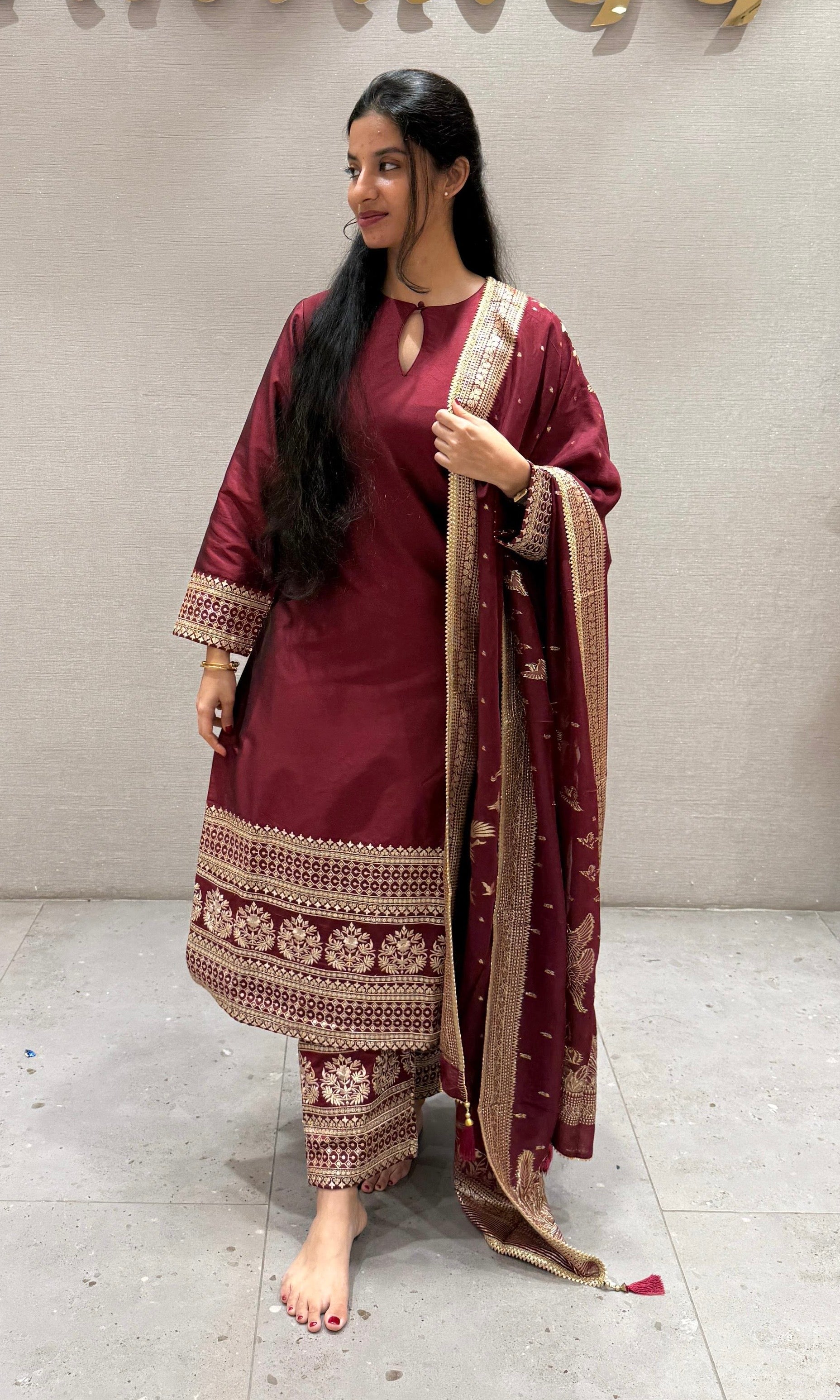 Maroon sabyasachi inspired kurta set