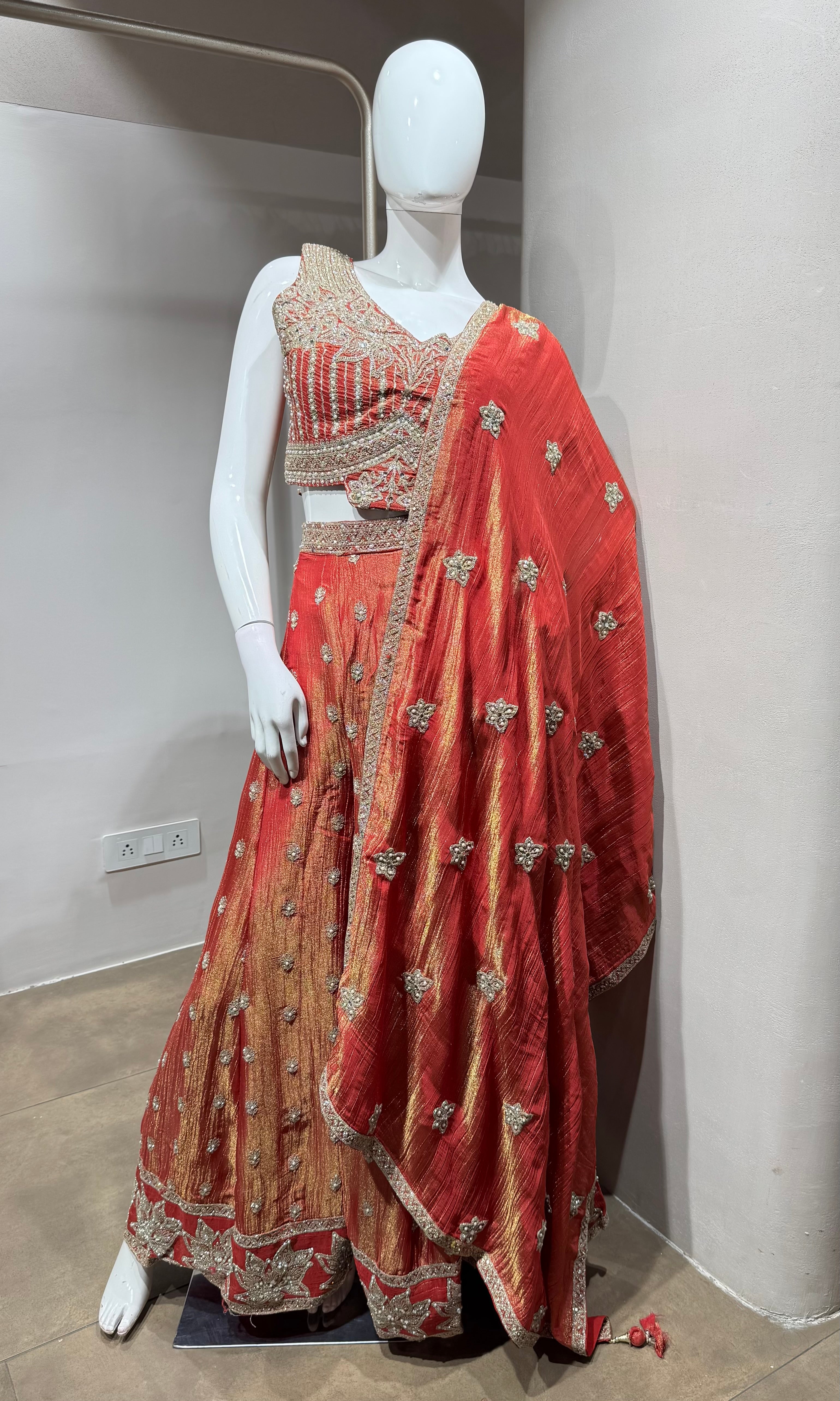 Rust Orange Heavy Embroidered Palazzo set