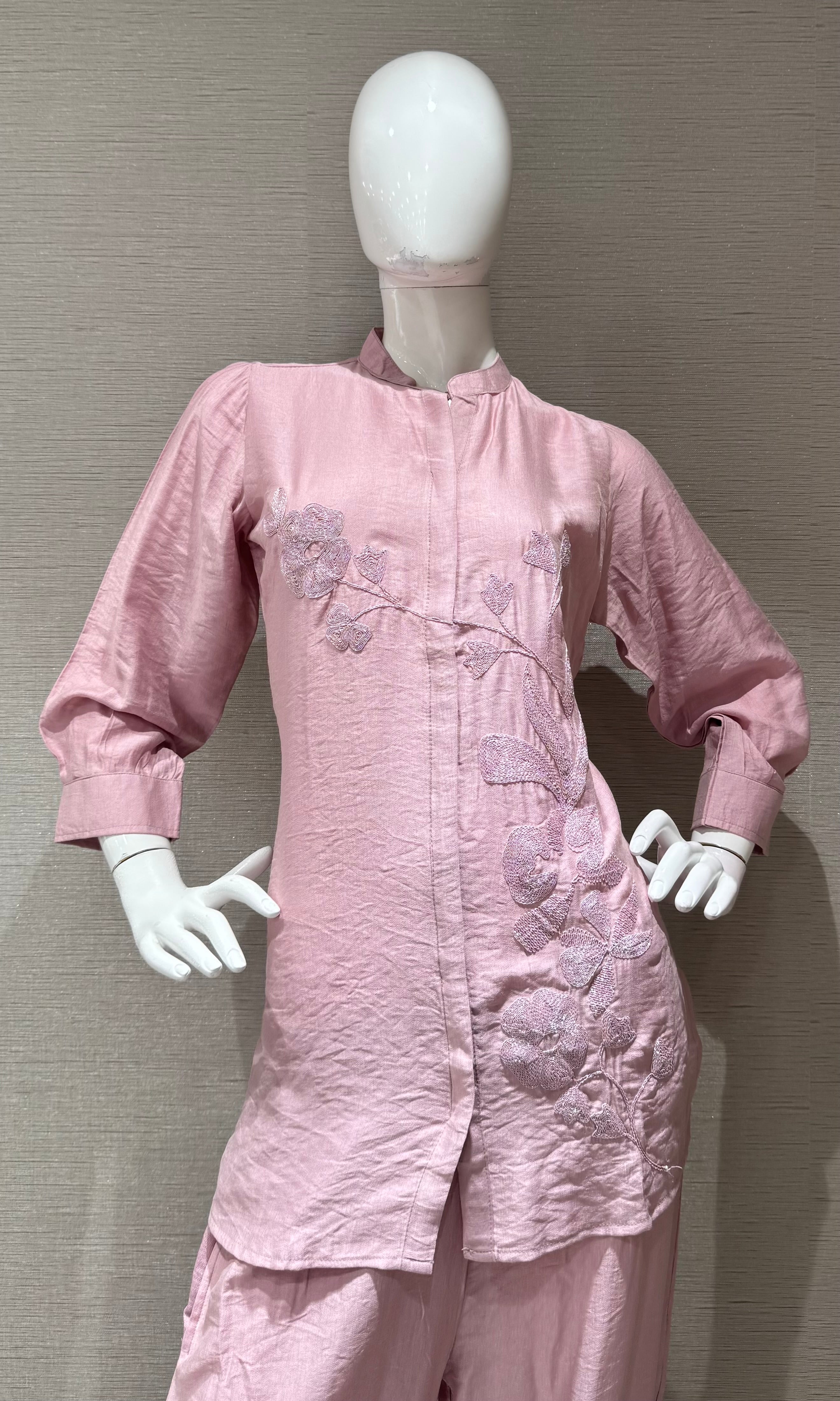 Pastel Pink Elegance Embroidered Cord Set