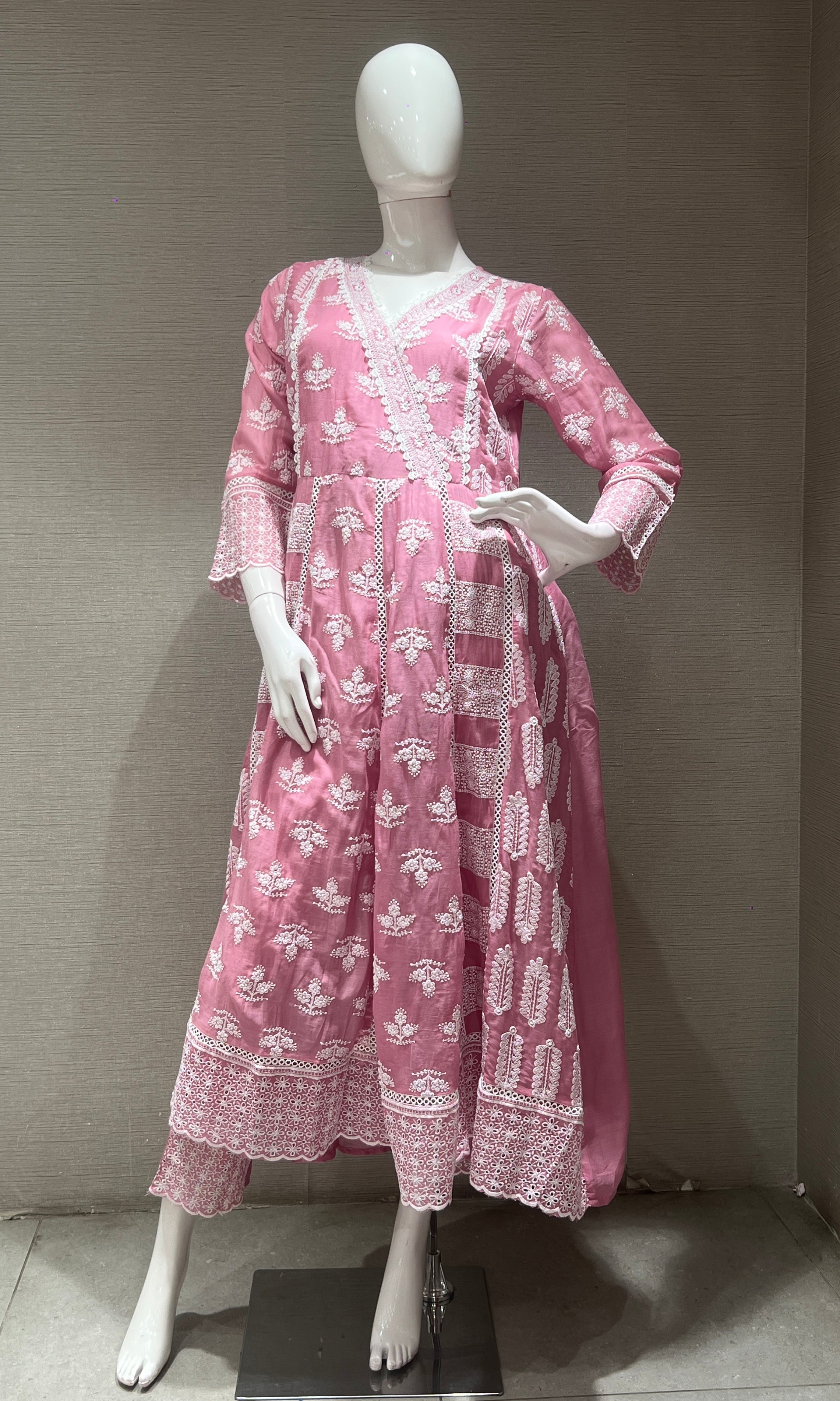 PINK Chikankari Anarkali kurta set