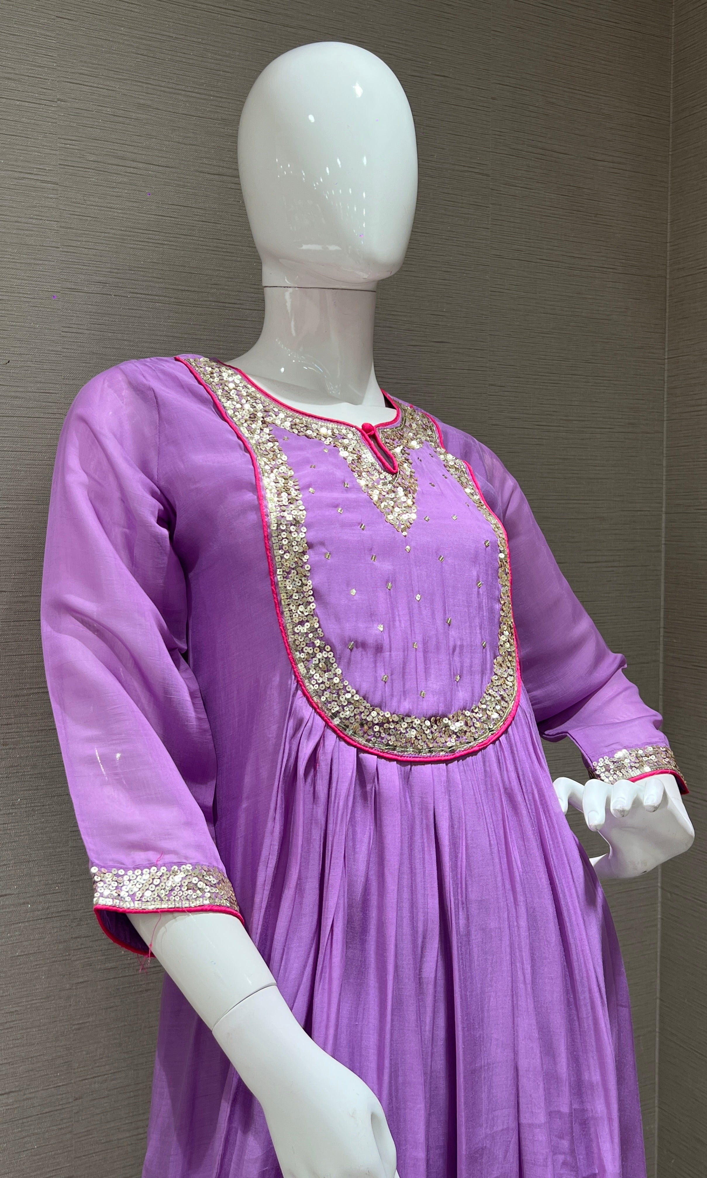 lavender kurta set with purple and gold dupatta
