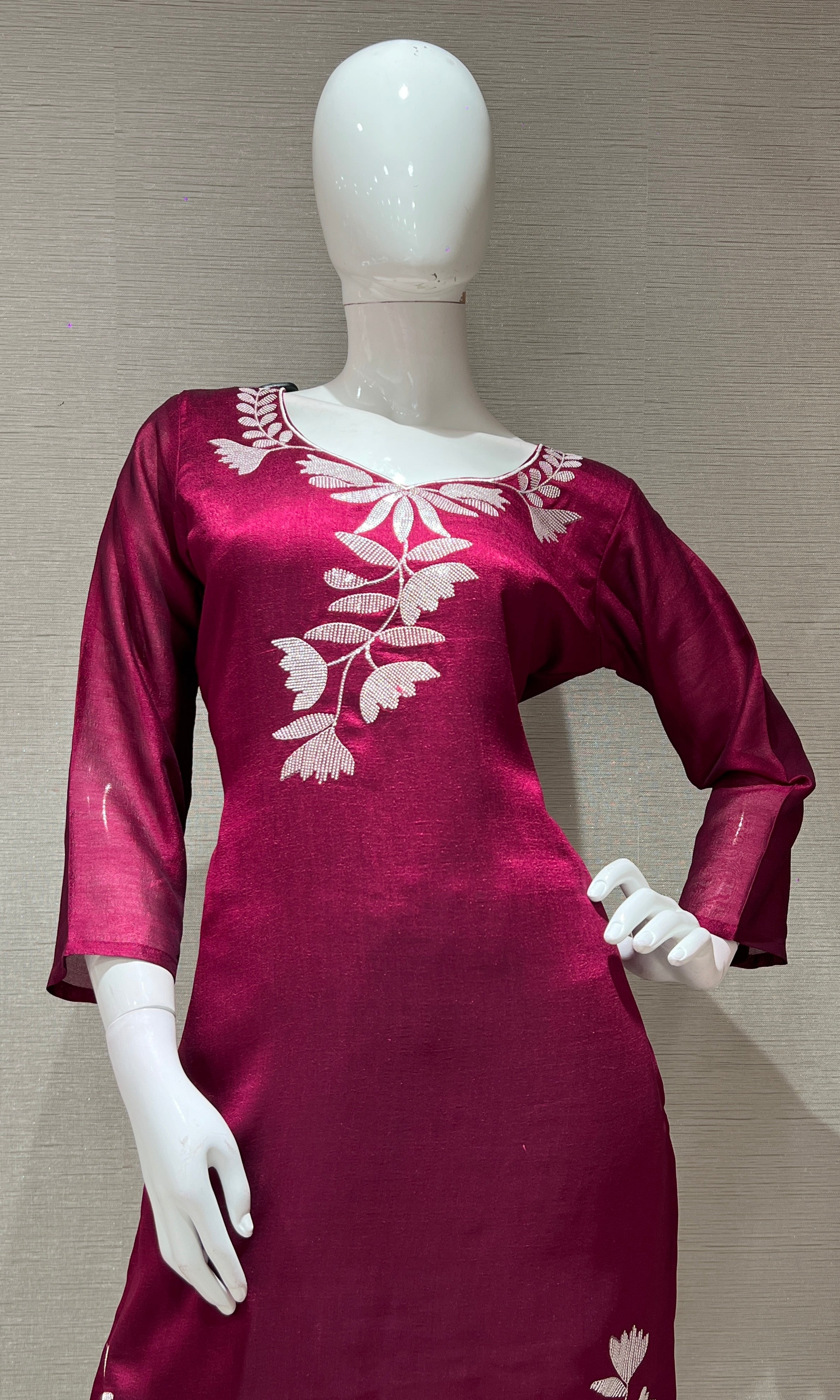 WINE FLORAL PRINTED KURTA SET