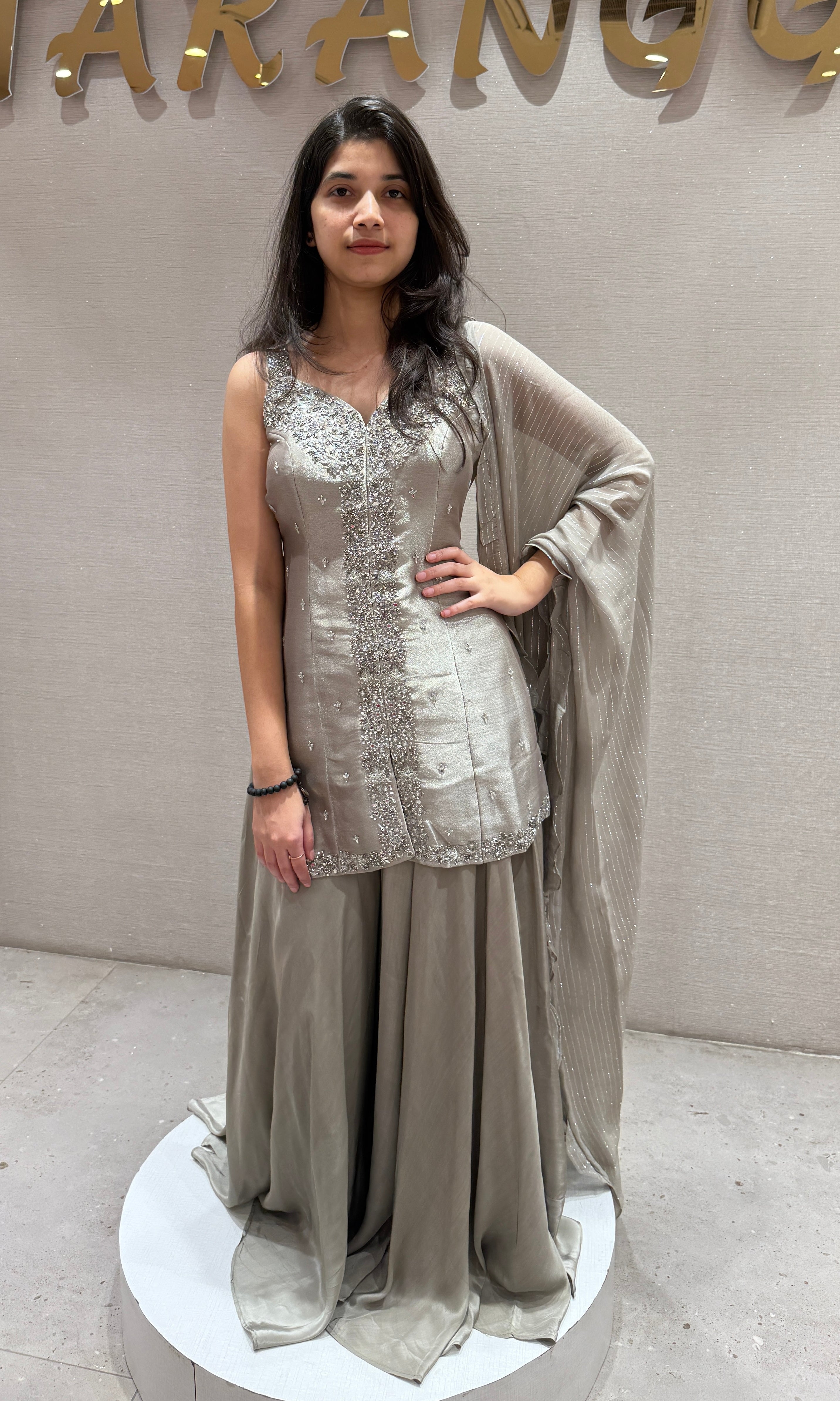 Grey Embellished Sharara Set