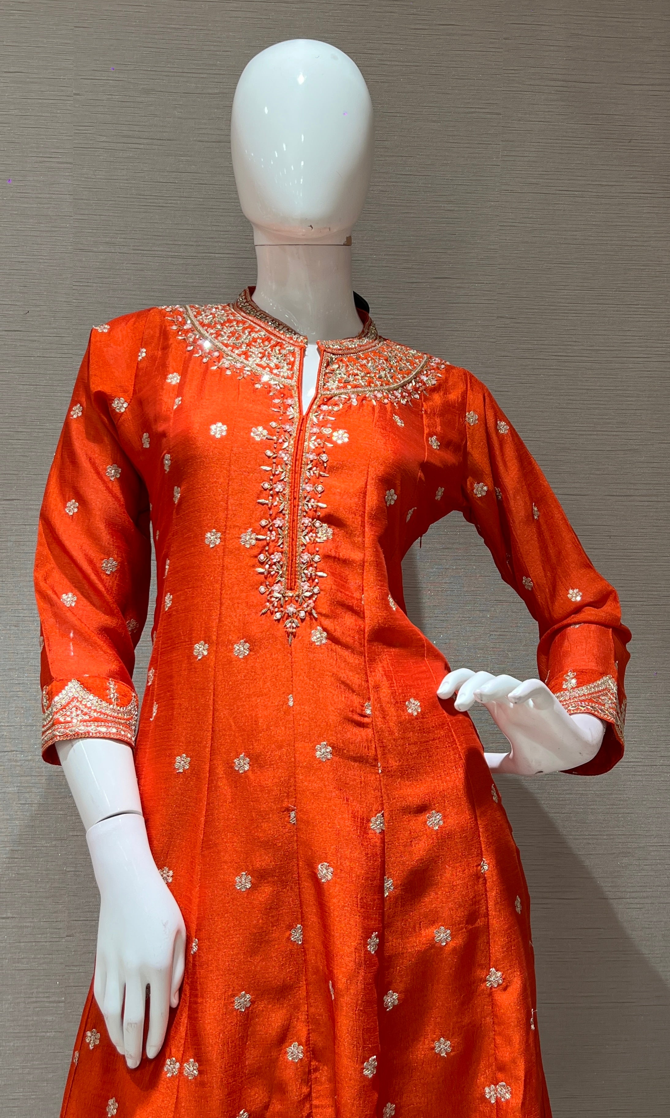 Orange GOLDEN MOTIF EMBROIDERED ANARKALI