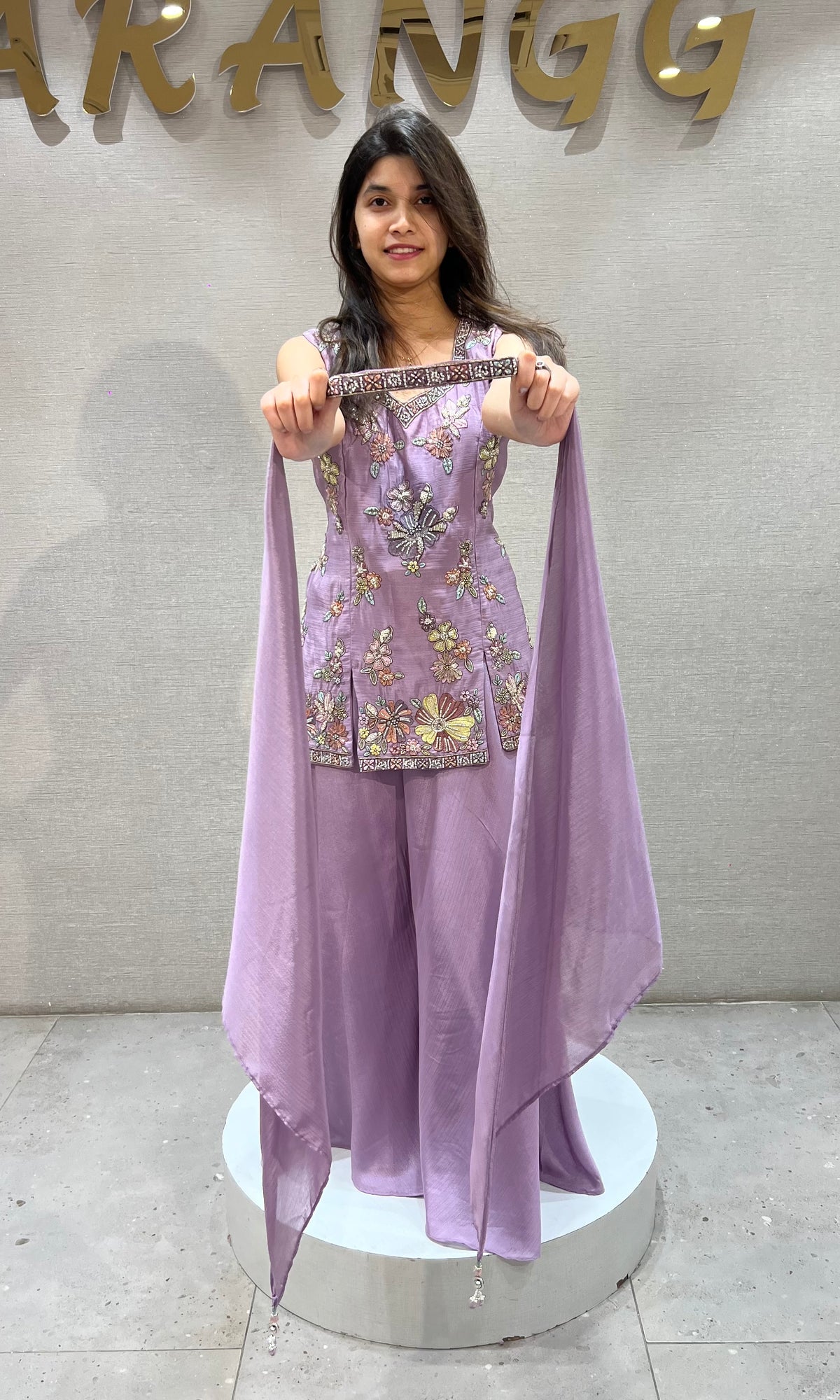 LAVANDER SILK FLORAL EMBROIDERED PALAZZO SET