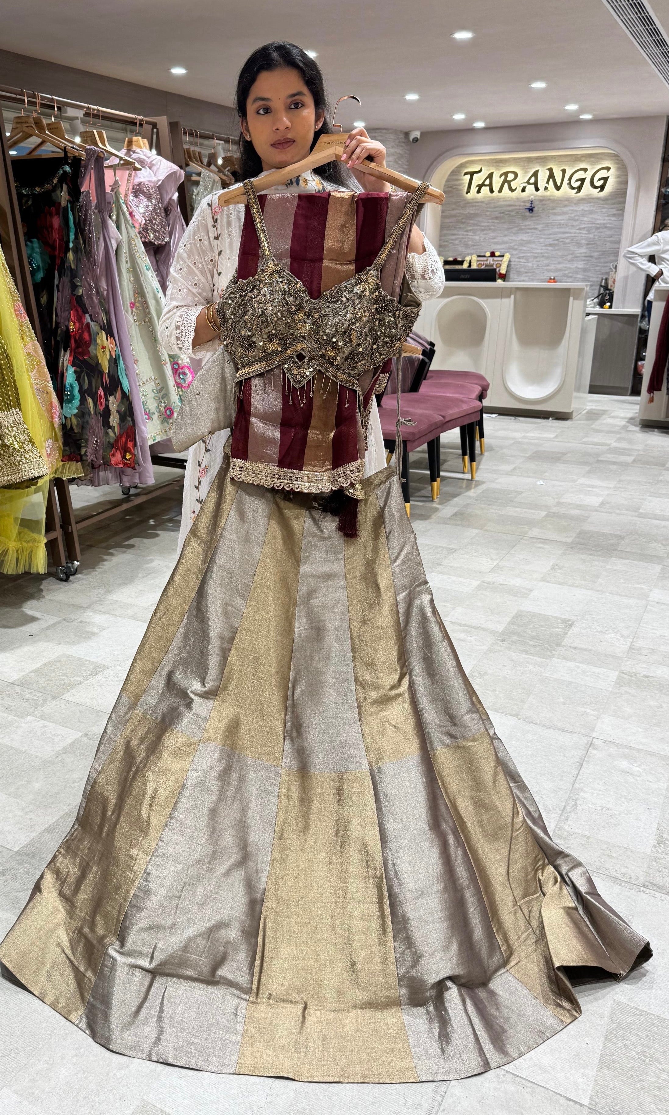 Copper and Gold pure tissue banarasi Lehenga