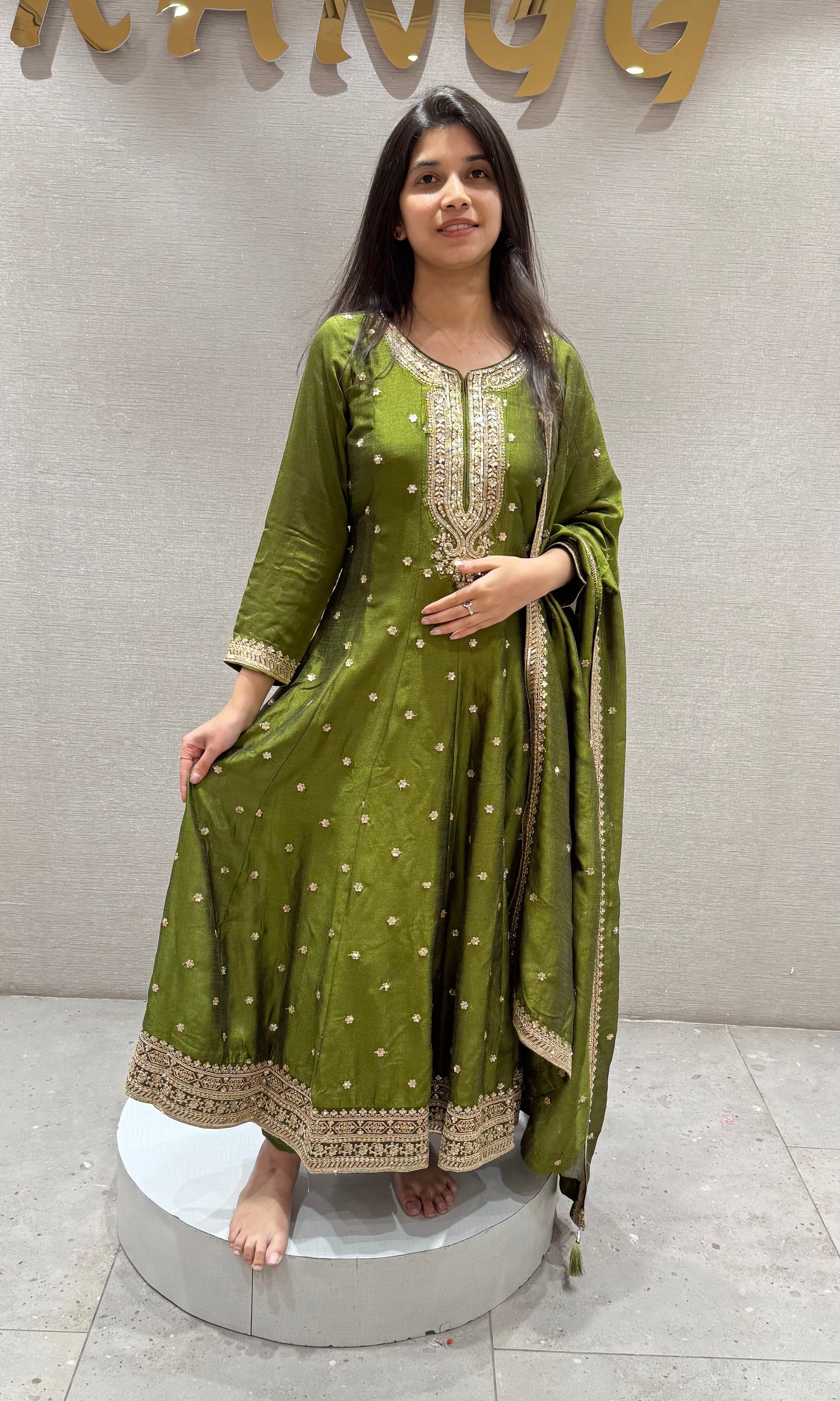 Mehendi Green Embroidered anarkali set