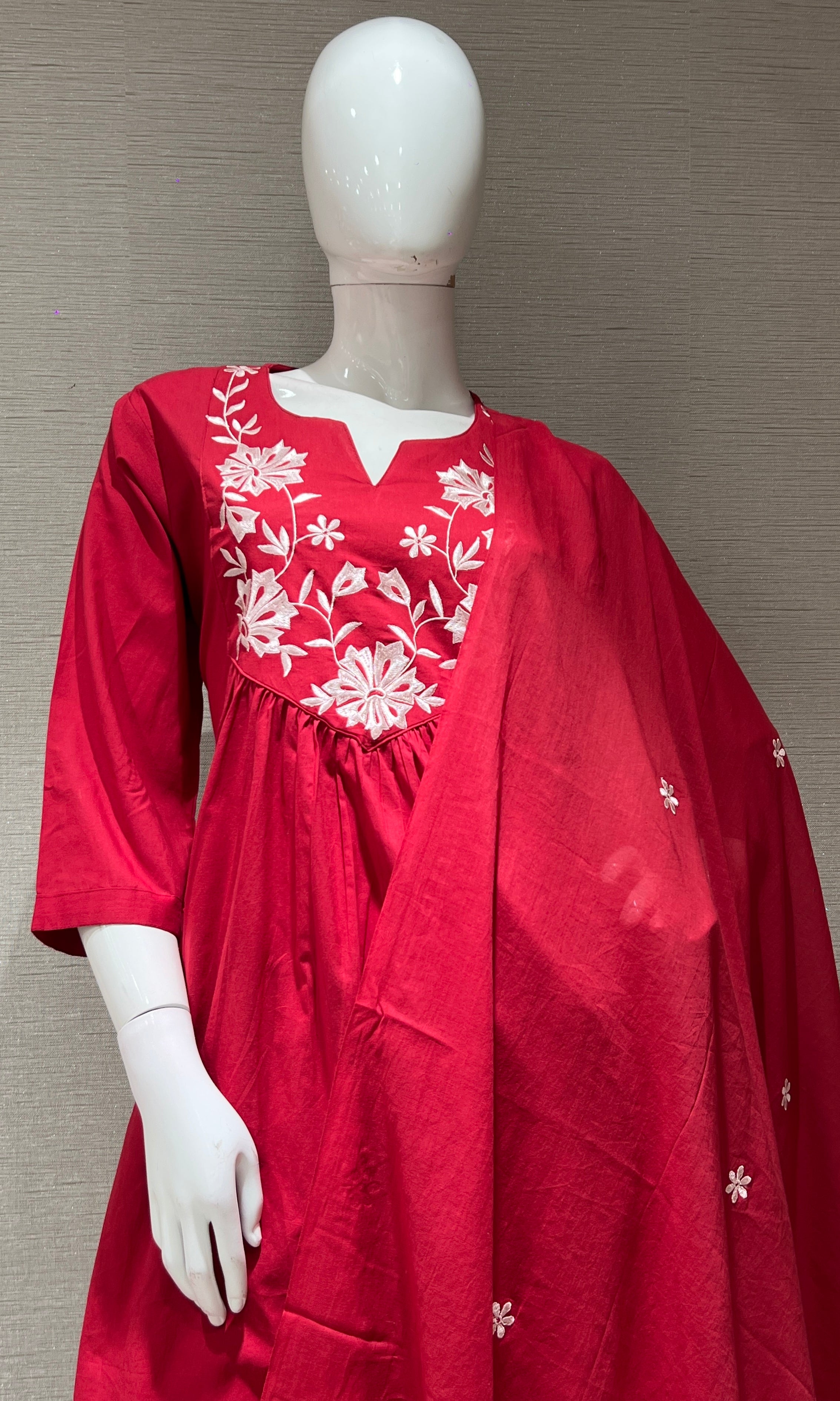 RED FLORAL mul chanderi kurta set