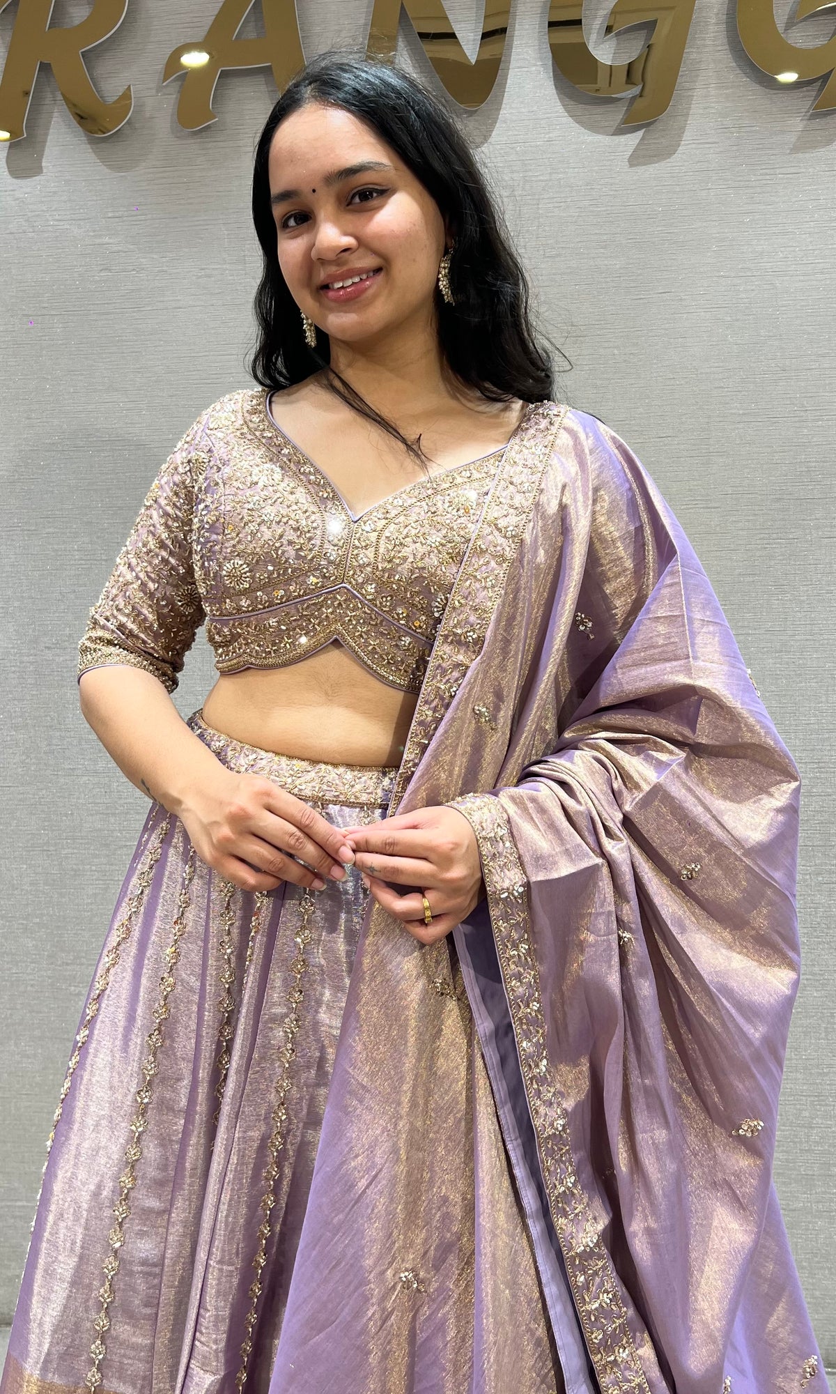 Metallic Lavender Silk Embroidered Lehenga Choli Set