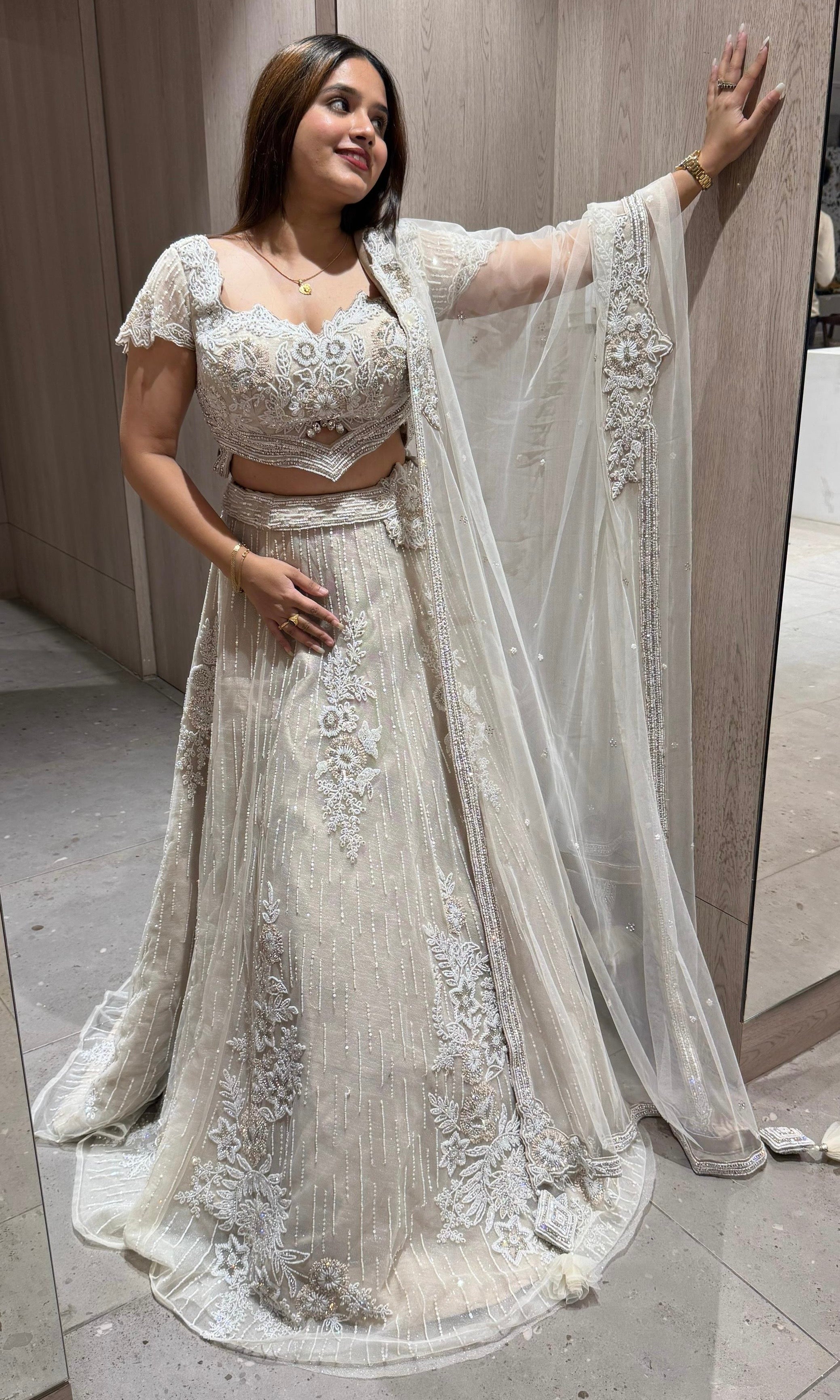 SILVER LEHENGA WITH INTRICATE EMBROIDERY