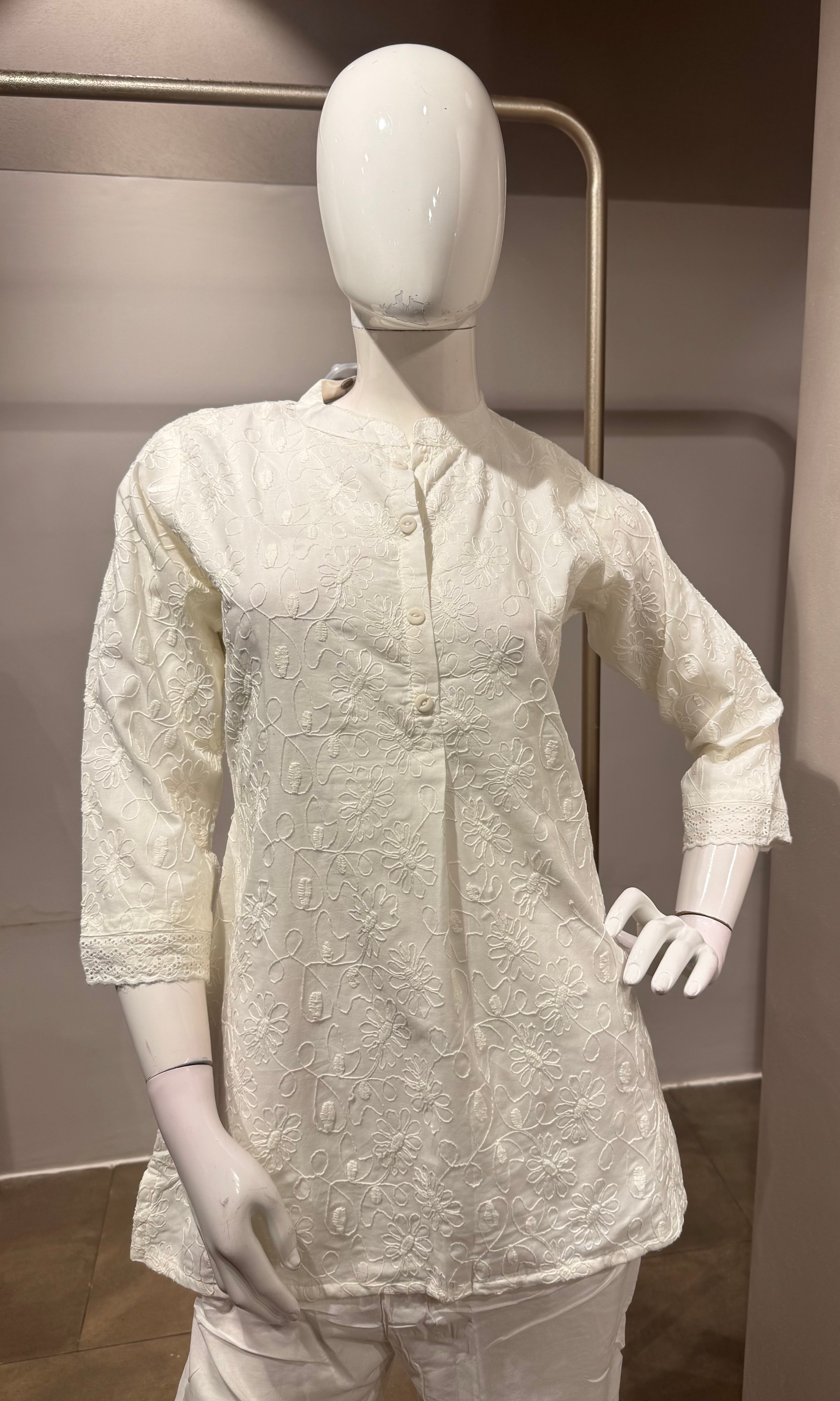 white Cotton Ethnic Co-ord Set