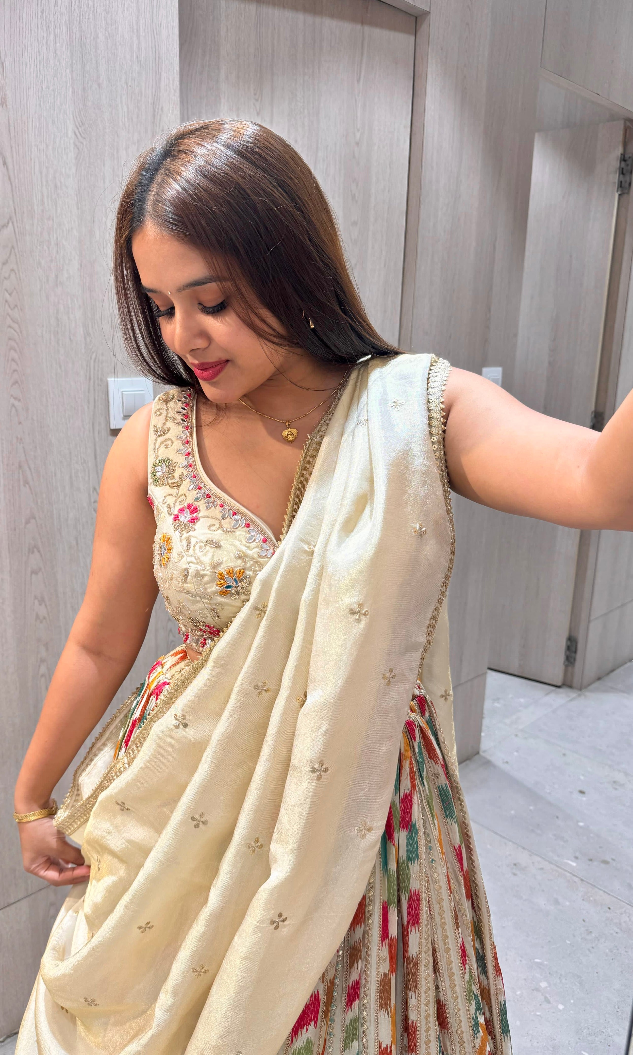 Multi cream croptop Lehenga