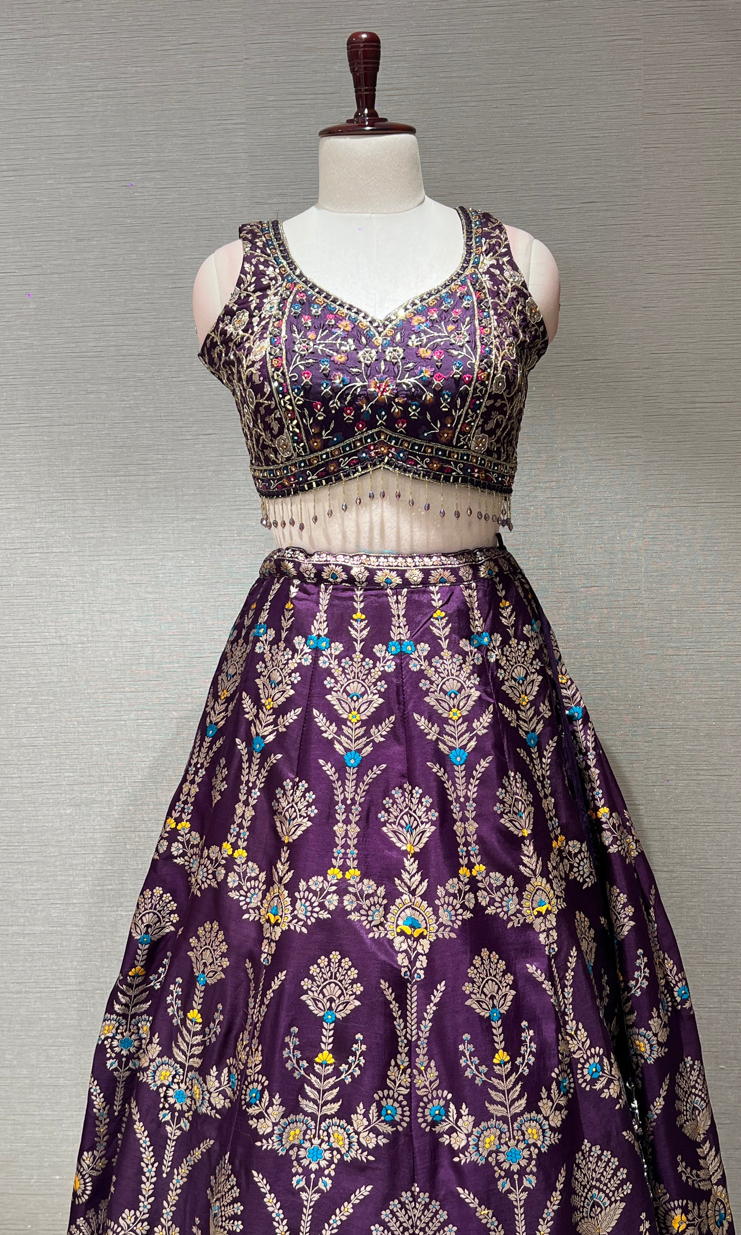 Purple banarasi intricate embroidered Lehenga