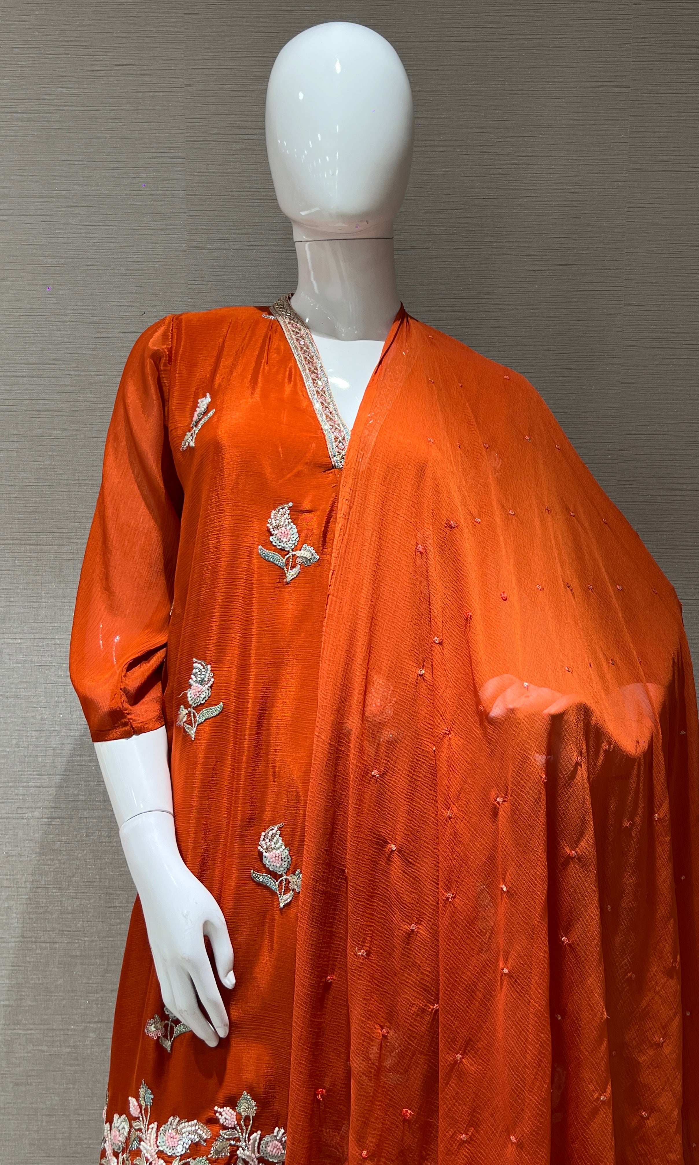 Rust Embroidered Kurta Sharara palazzo set