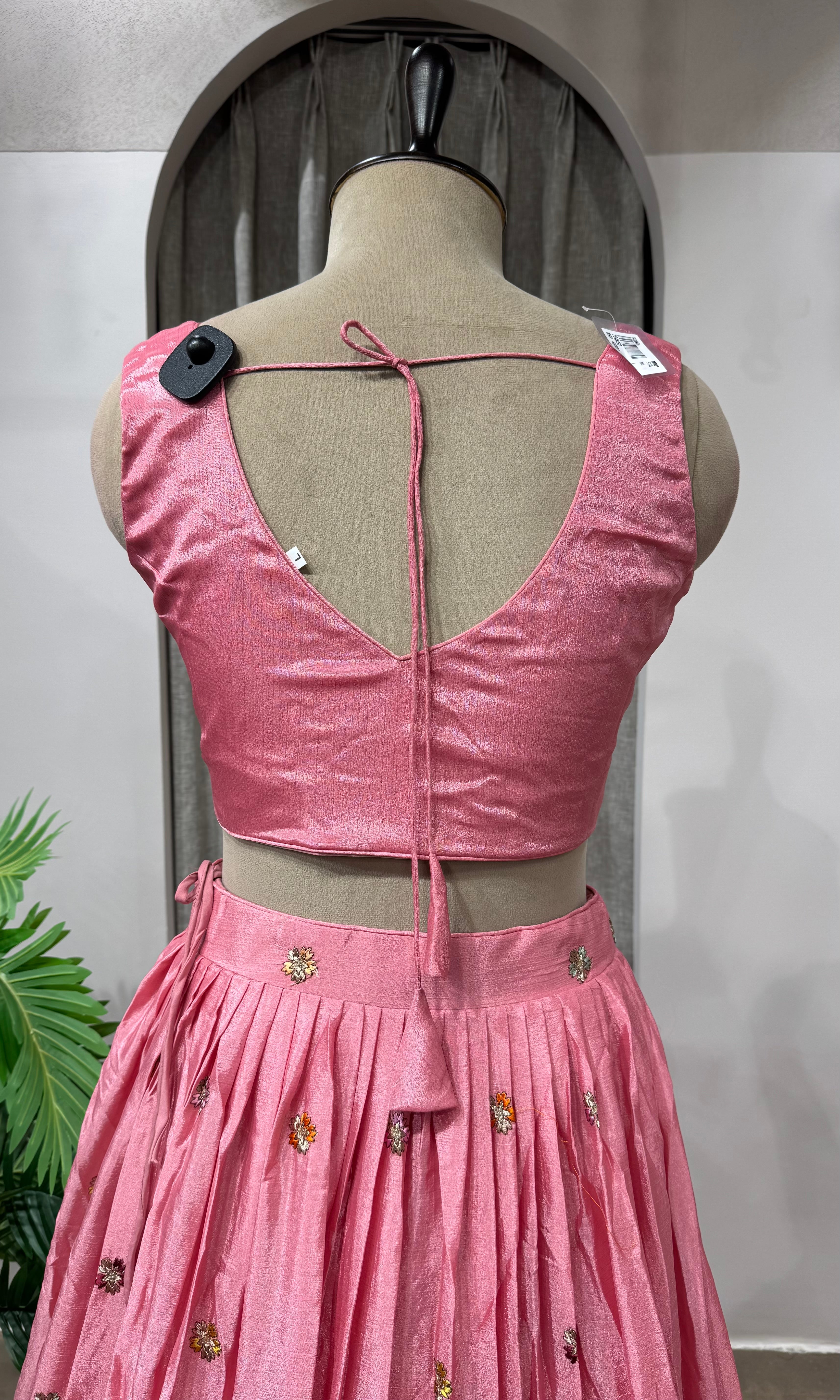 Pink Organza Embroidered Bridal Lehenga