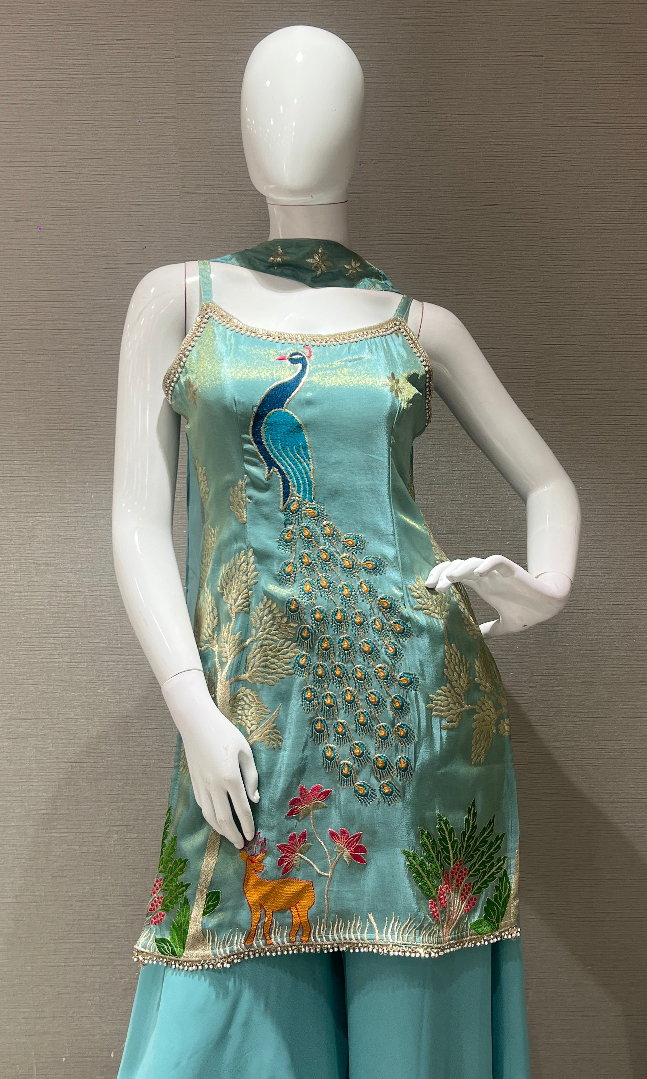 Sea blue PEACOCK EMBROIDERED palazzo