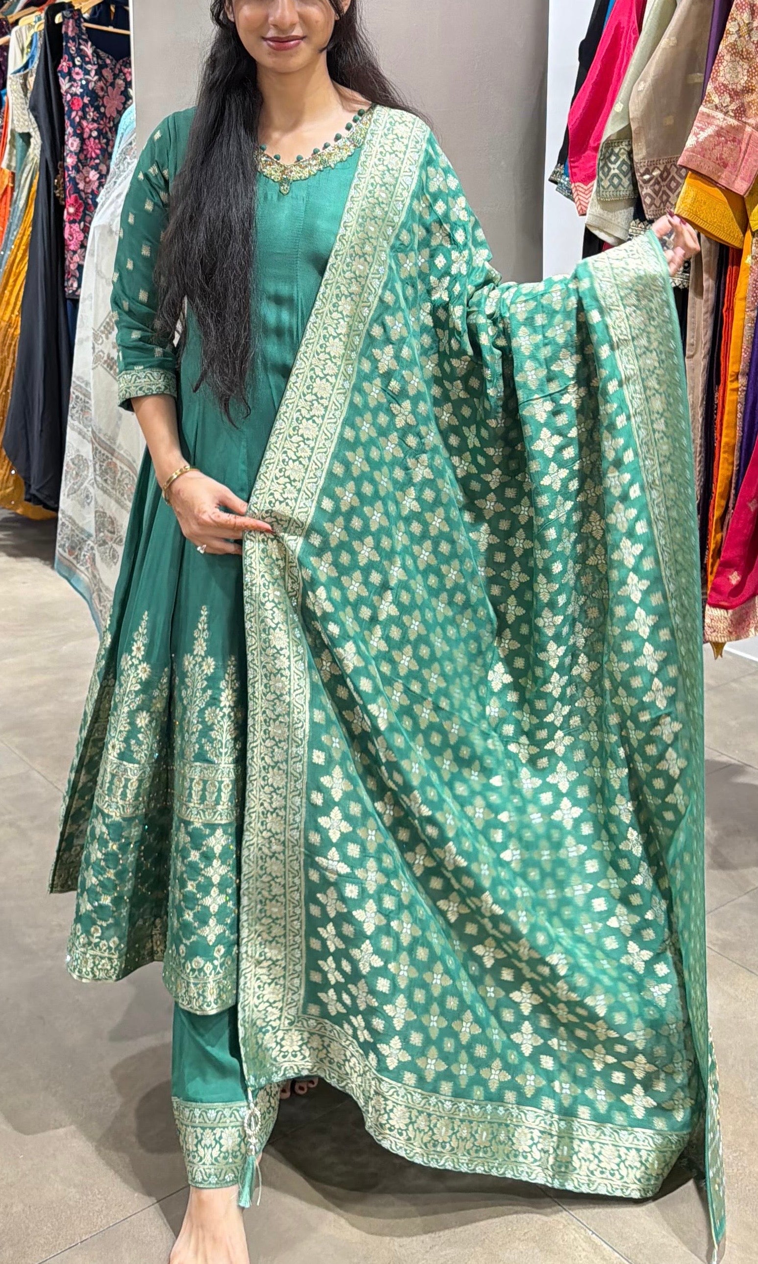 Green GOLDEN ETHNIC ANARKALI SET