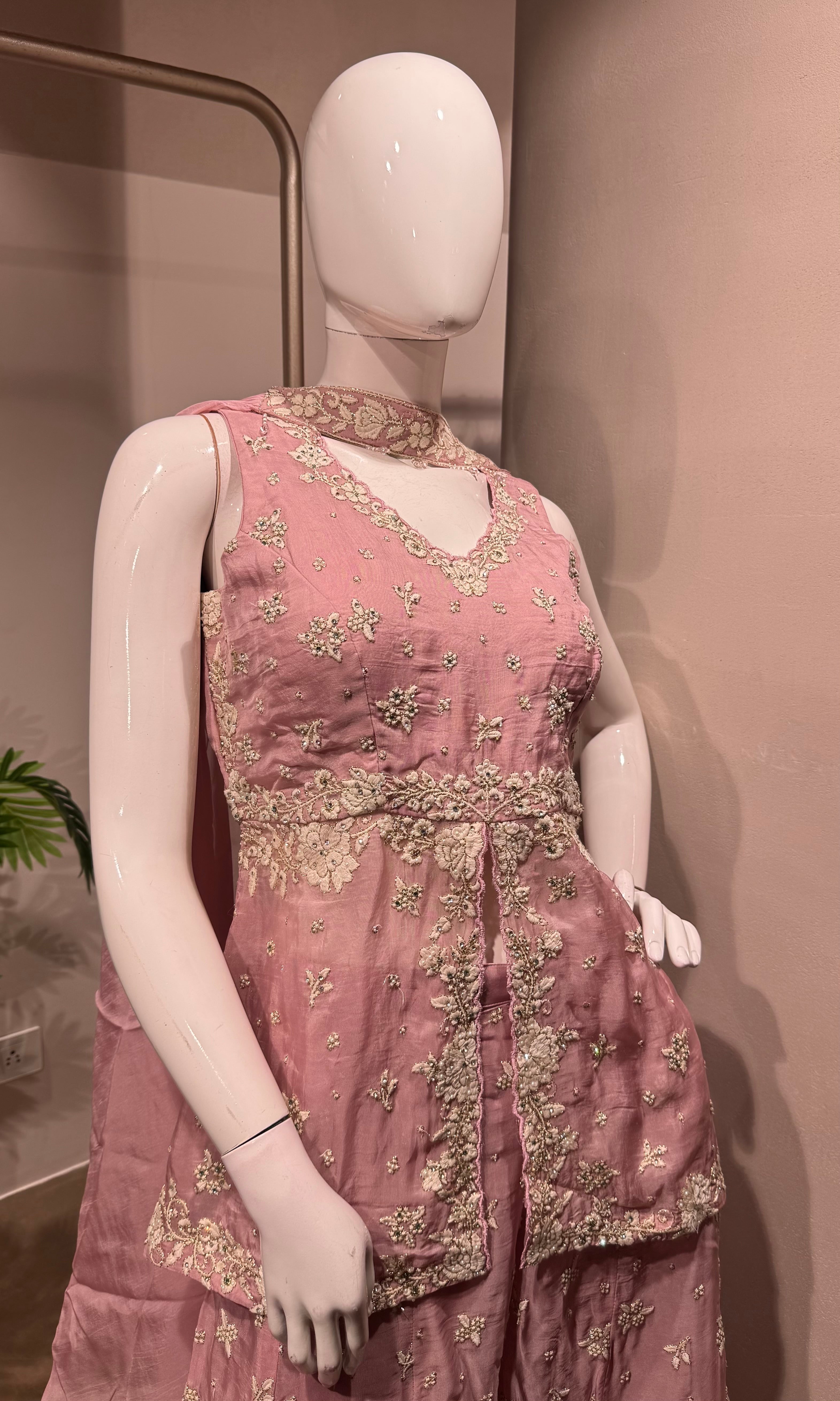 Pink Georgette Party Wear Palazzo Ensemble