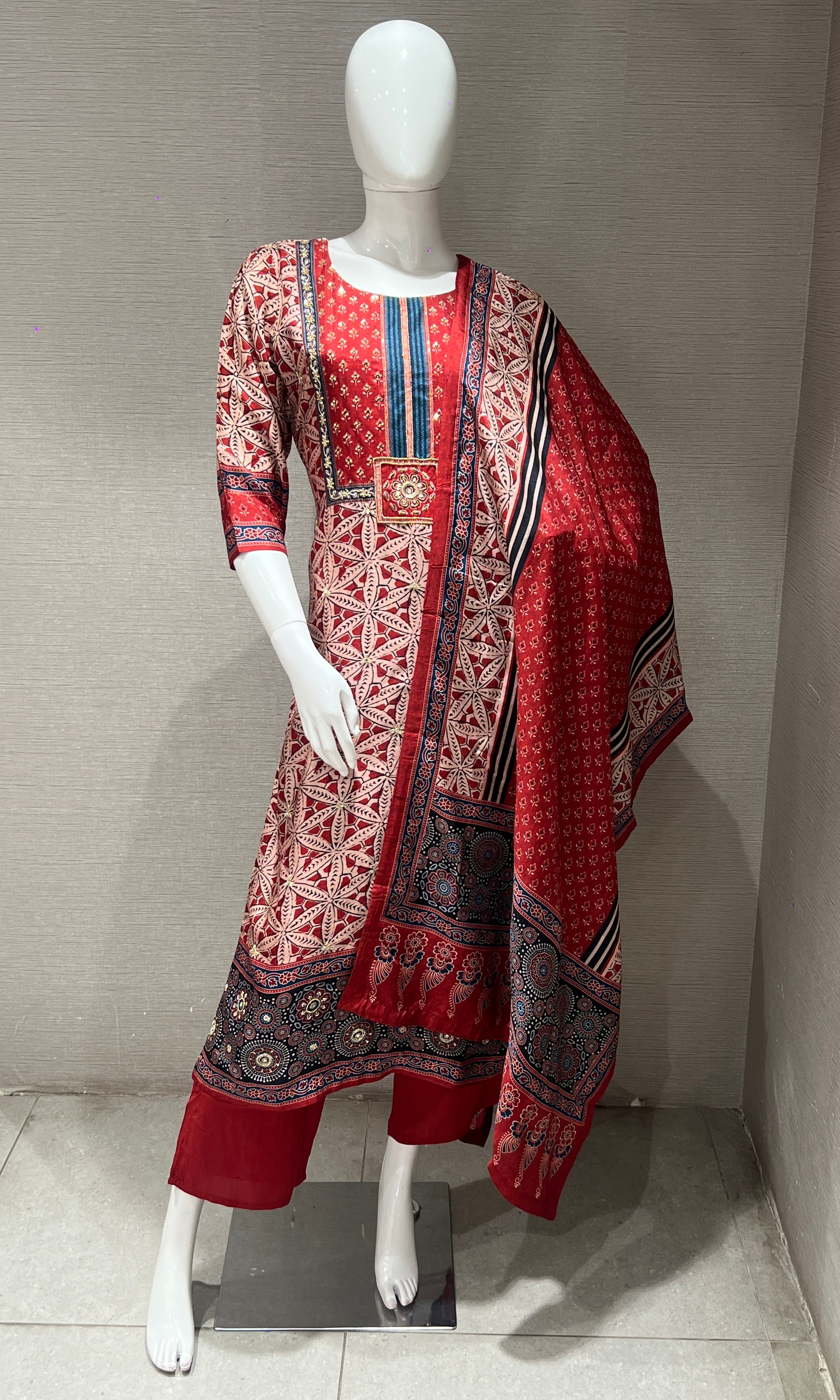 Rust Printed Kurta Set