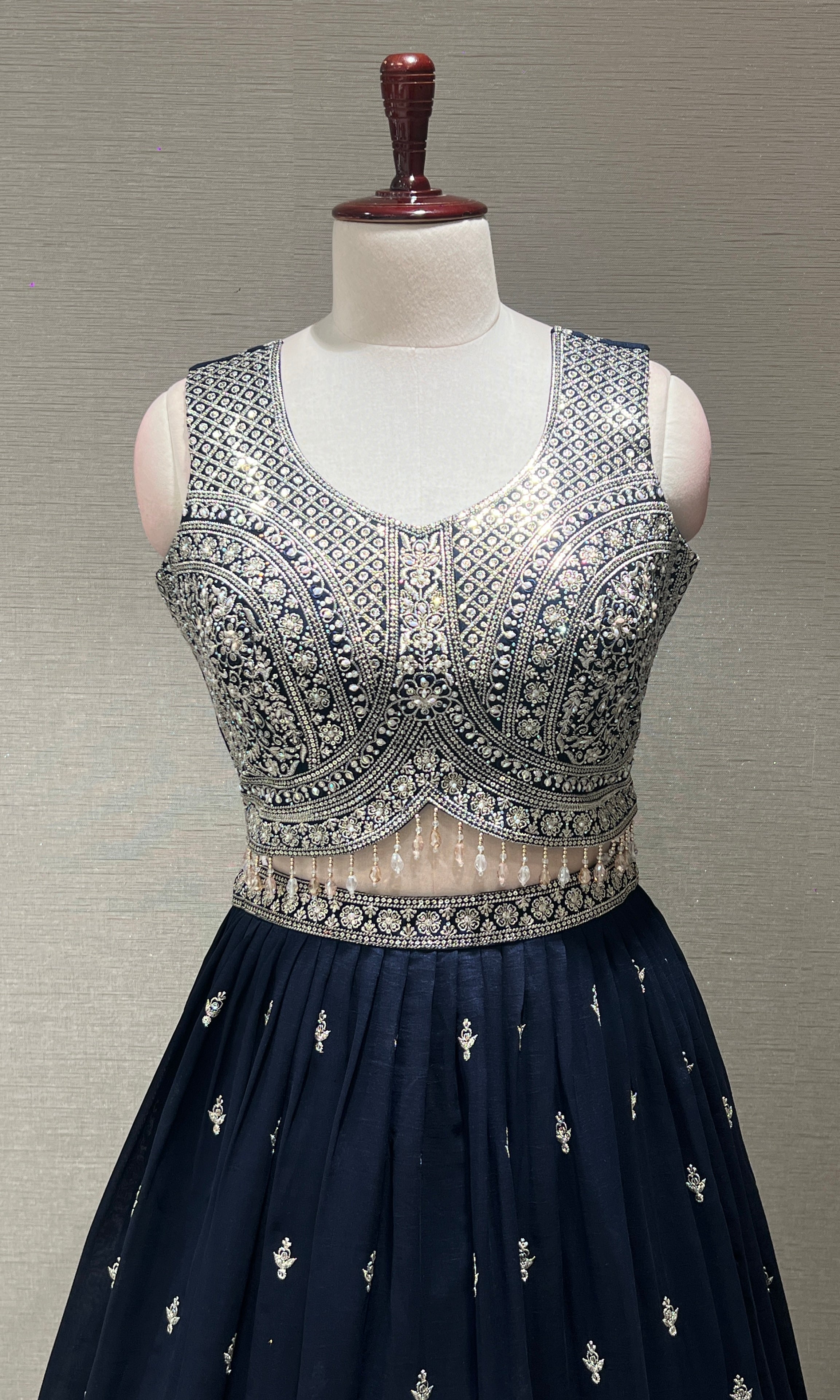 Navy Blue Heavy Mirror Embroidered Lehenga