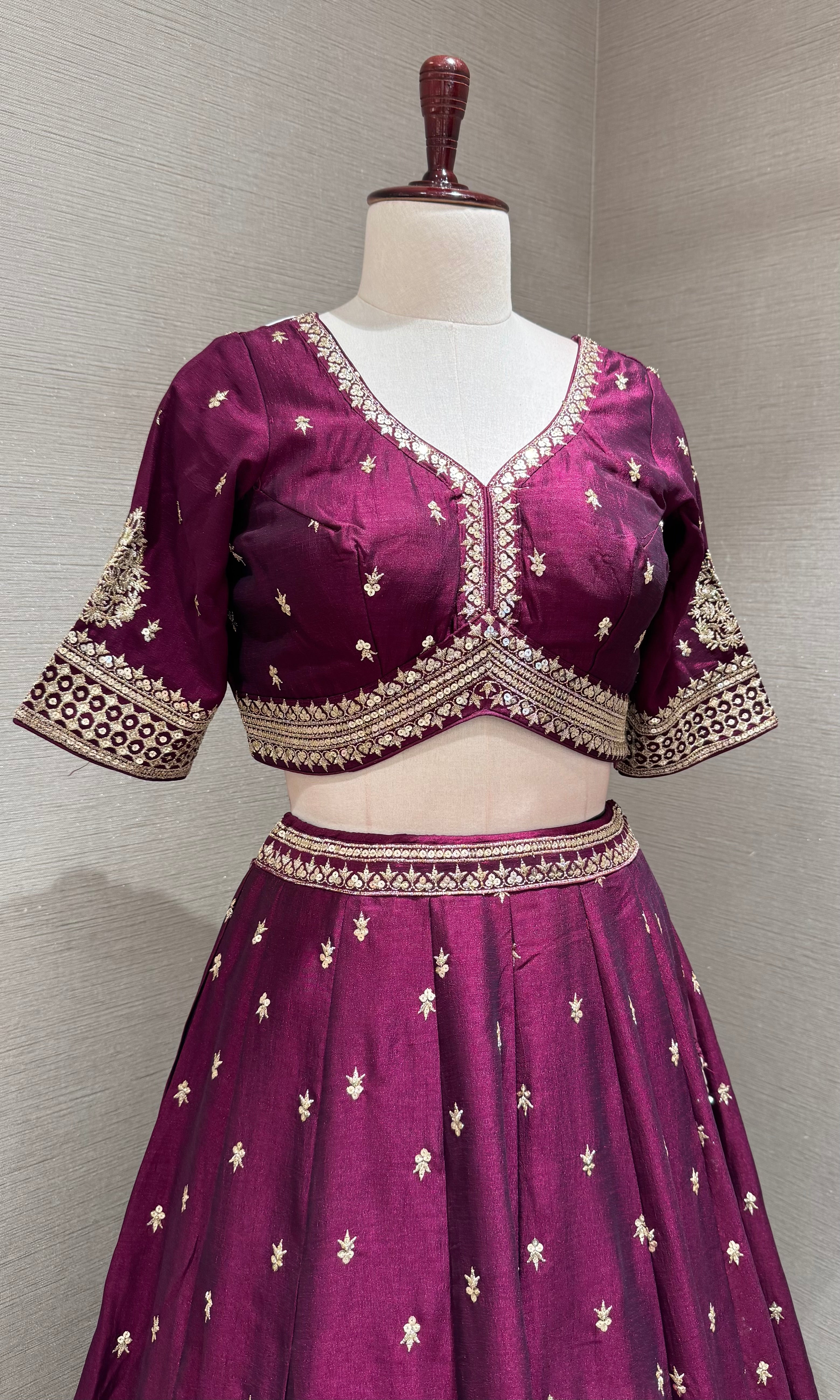 Royal Plum wine Lehenga Choli with Zari Borders