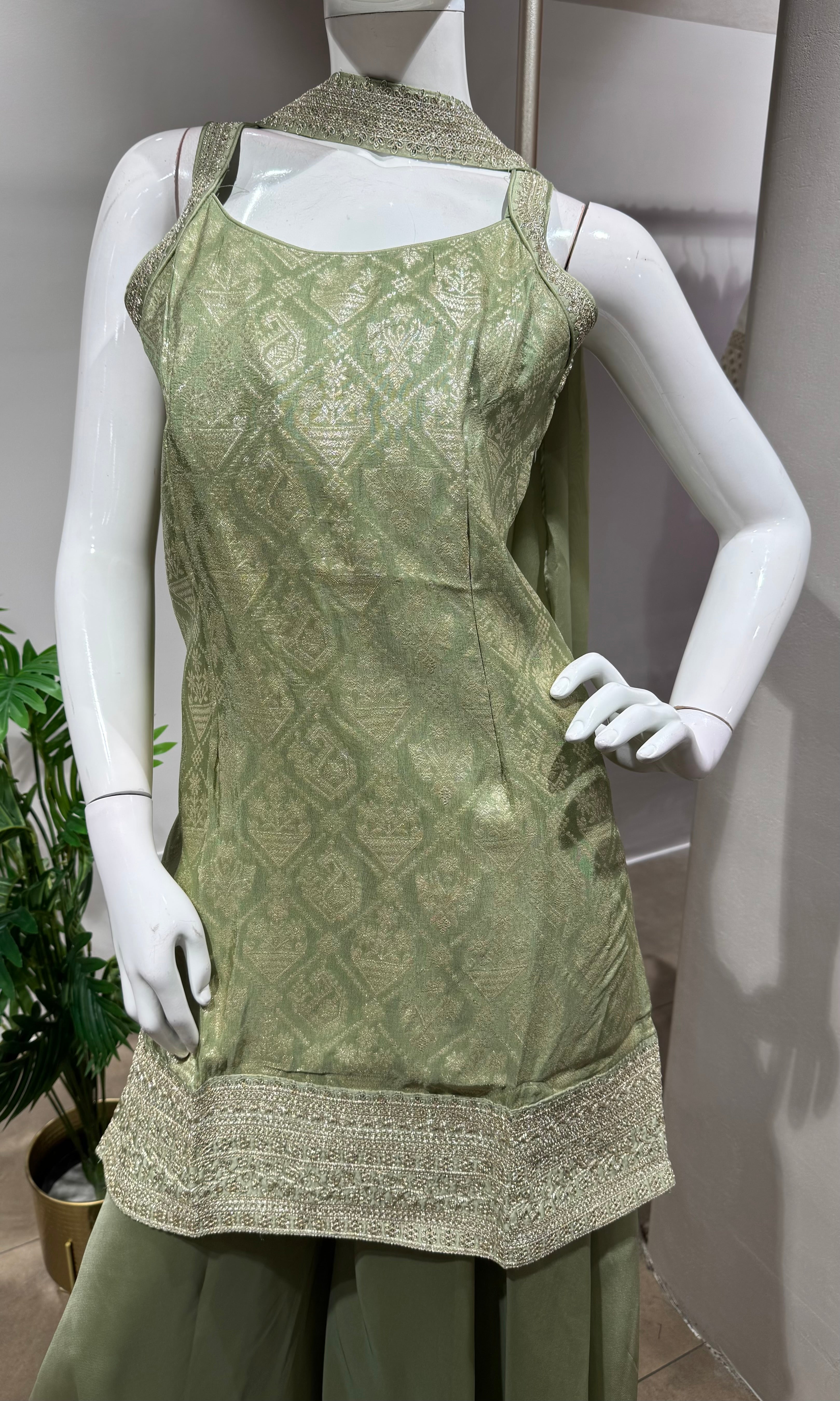Green Sharara with Golden Embroidery