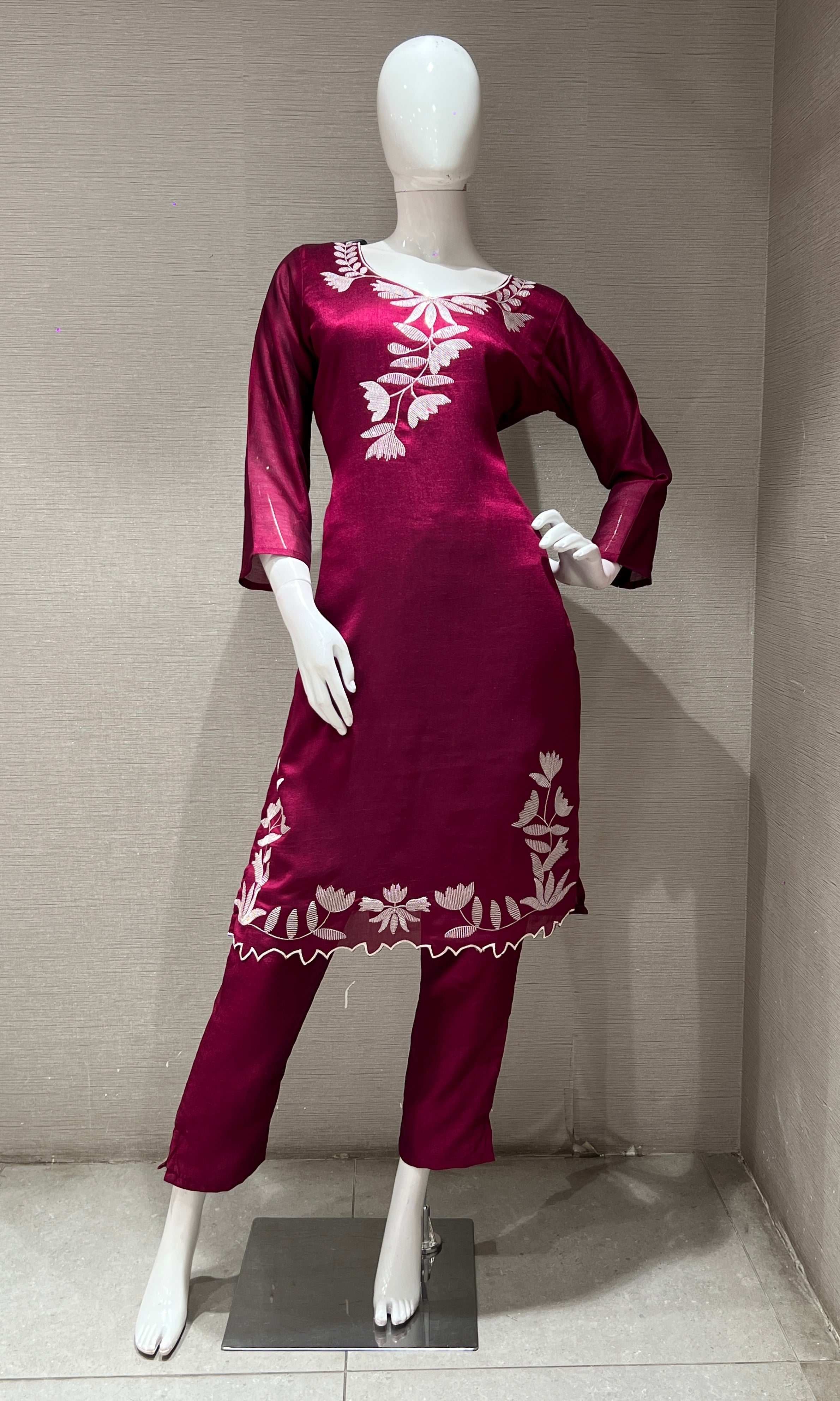 WINE FLORAL PRINTED KURTA SET