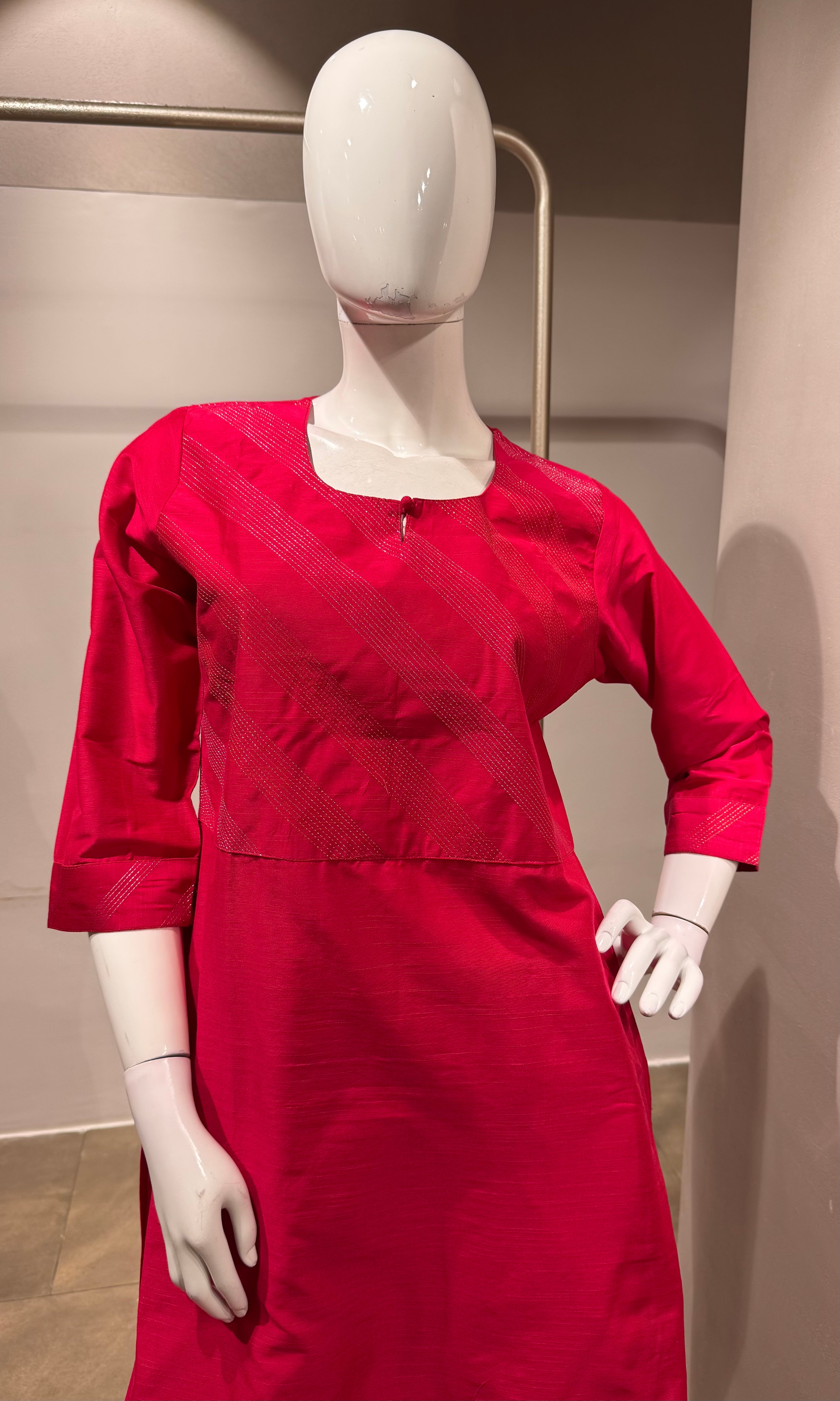 Rani pink raw silk kurta set