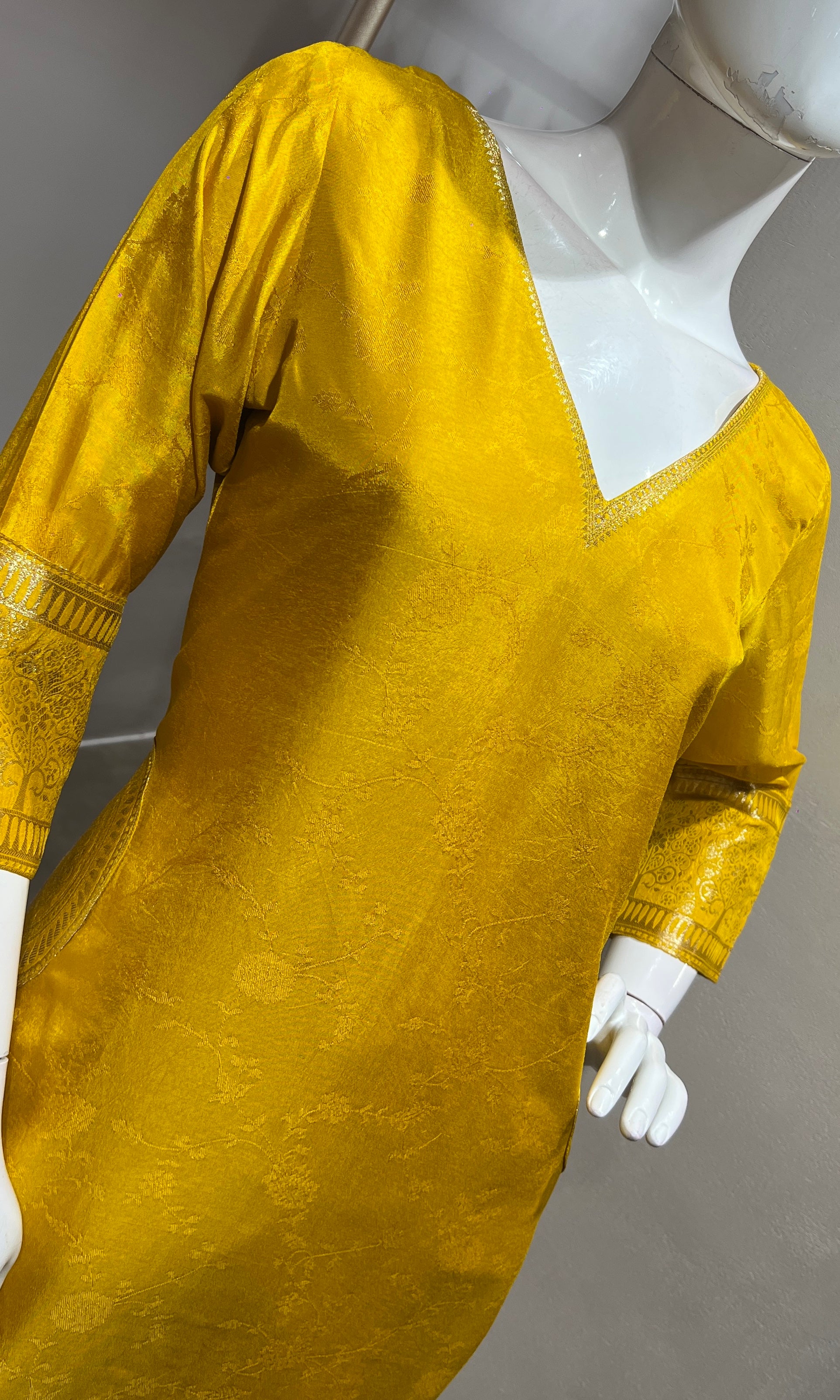 Yellow Silk Straight Kurta Set with Gold Border