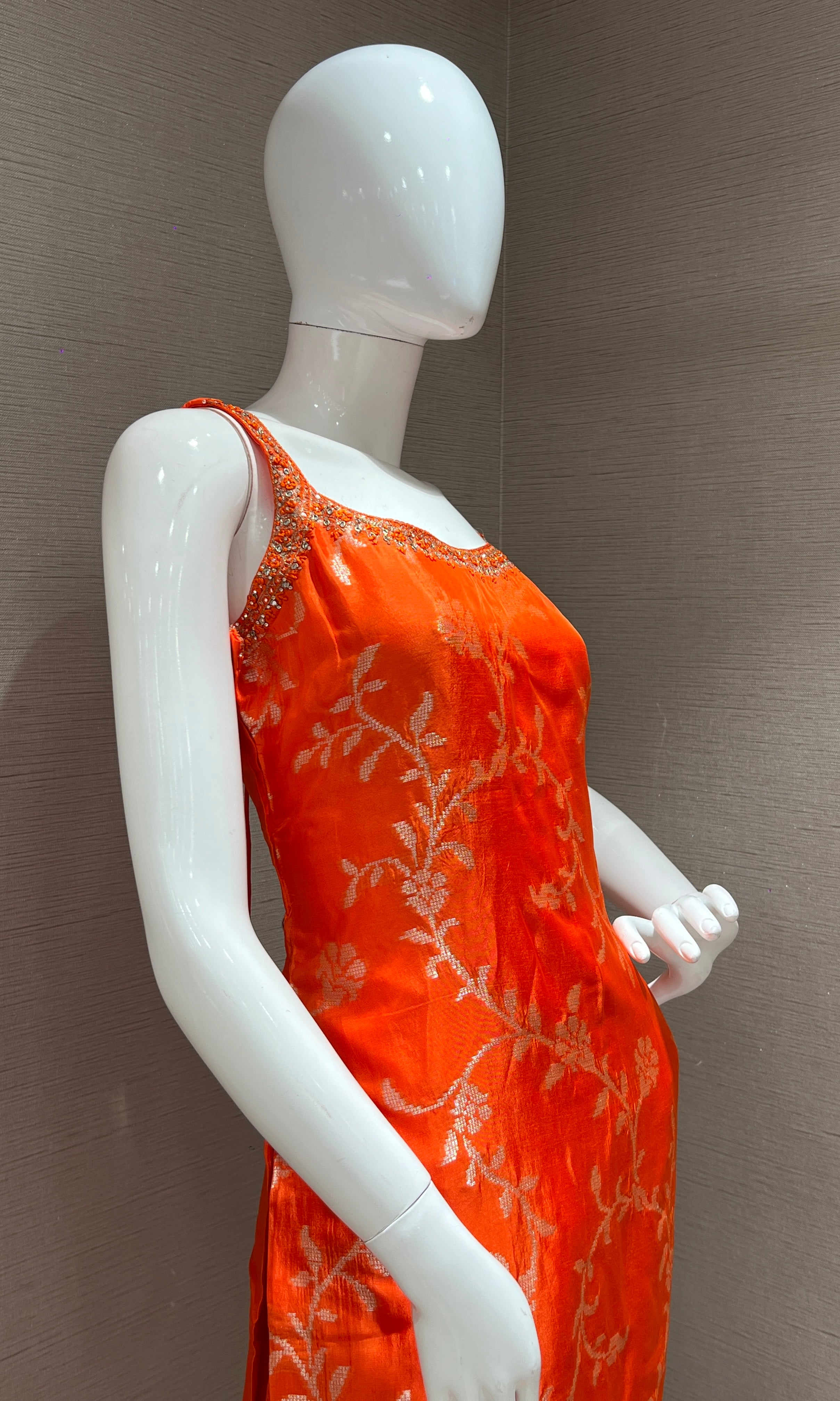 Orange banarasi silk kurta set