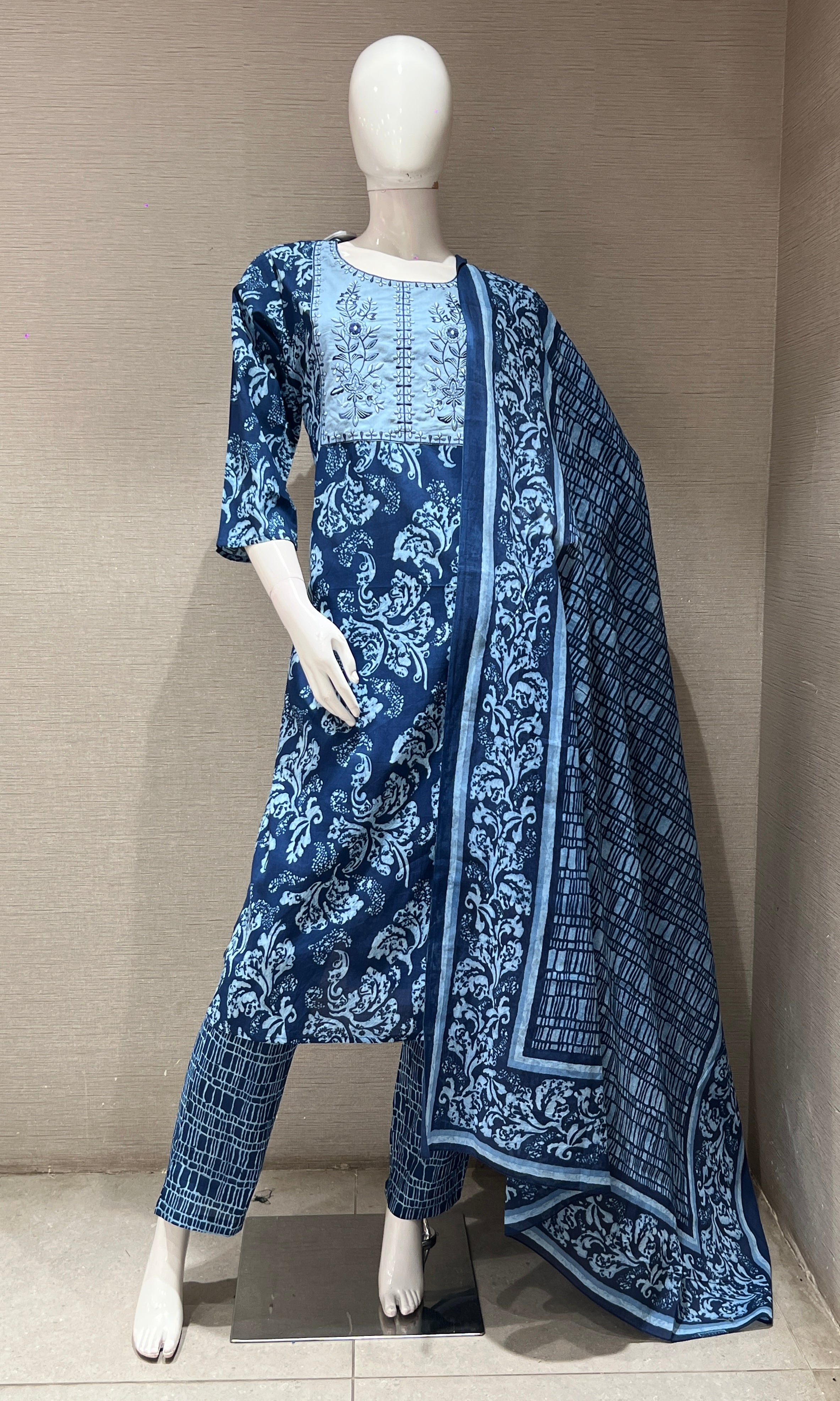 Navy blue PRINTED kurta set