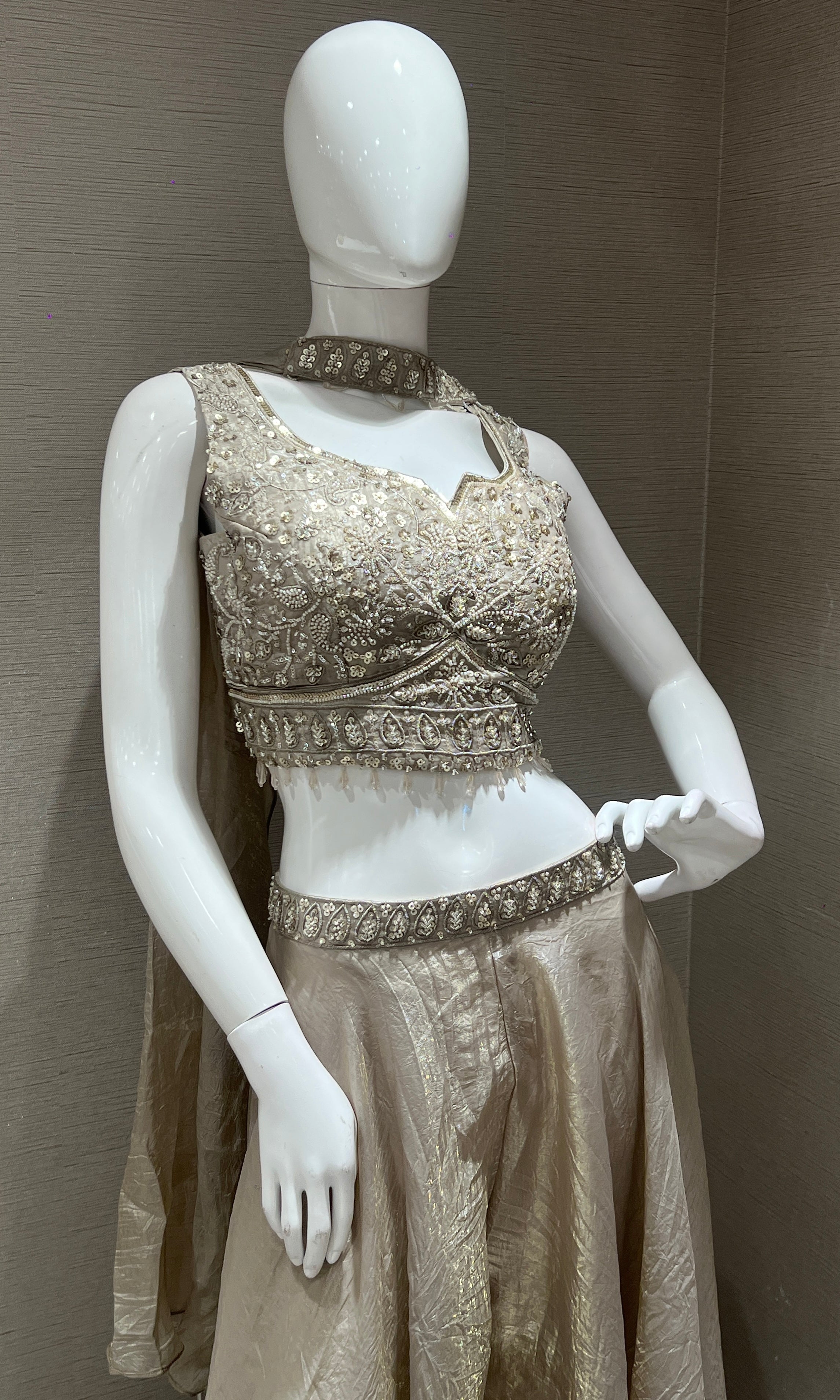 Grey Sequined Embroidered Palazoo Set