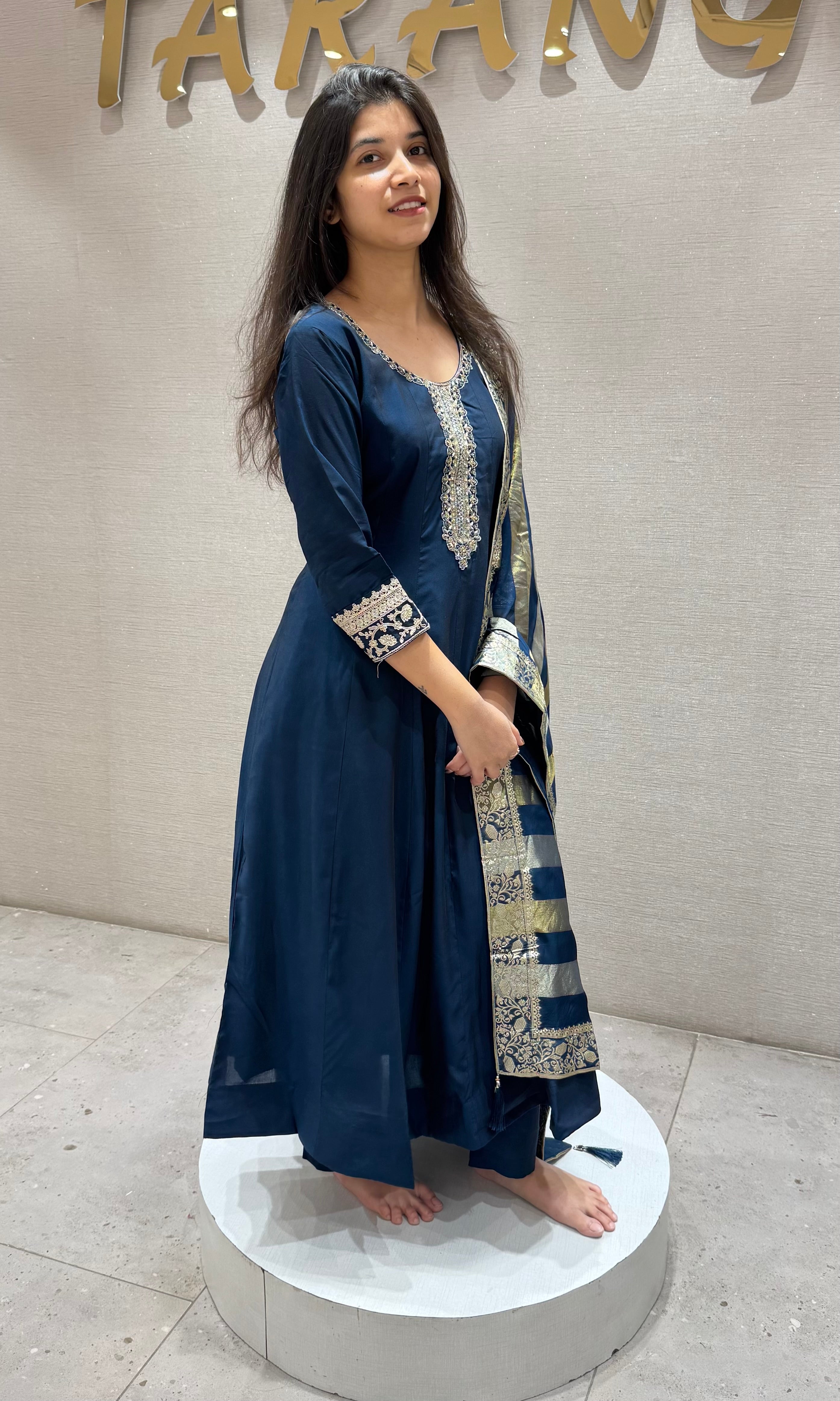 Regal Navy Blue Embroidered Anarkali Set