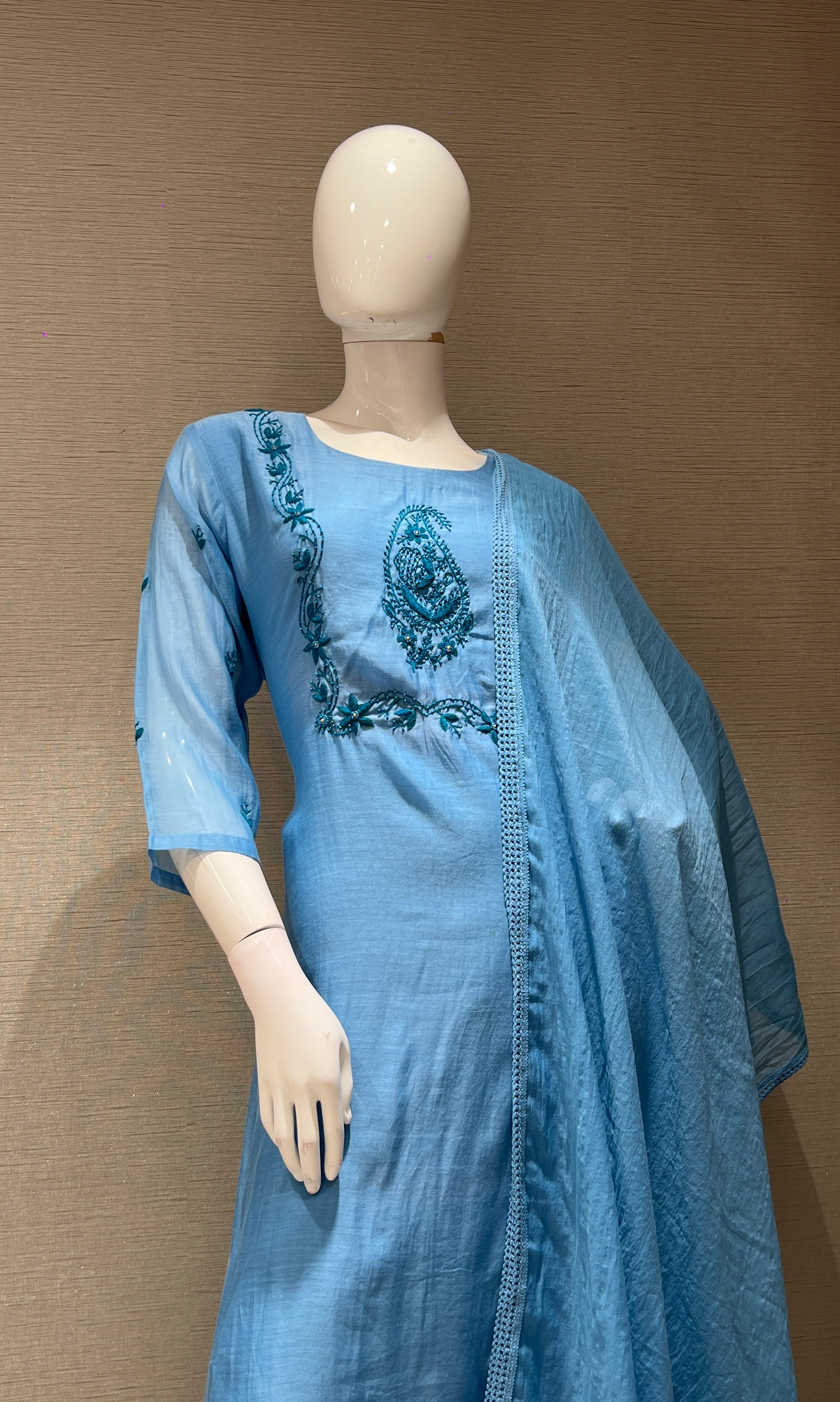 Sea Blue MUL CHANDERI kurta set