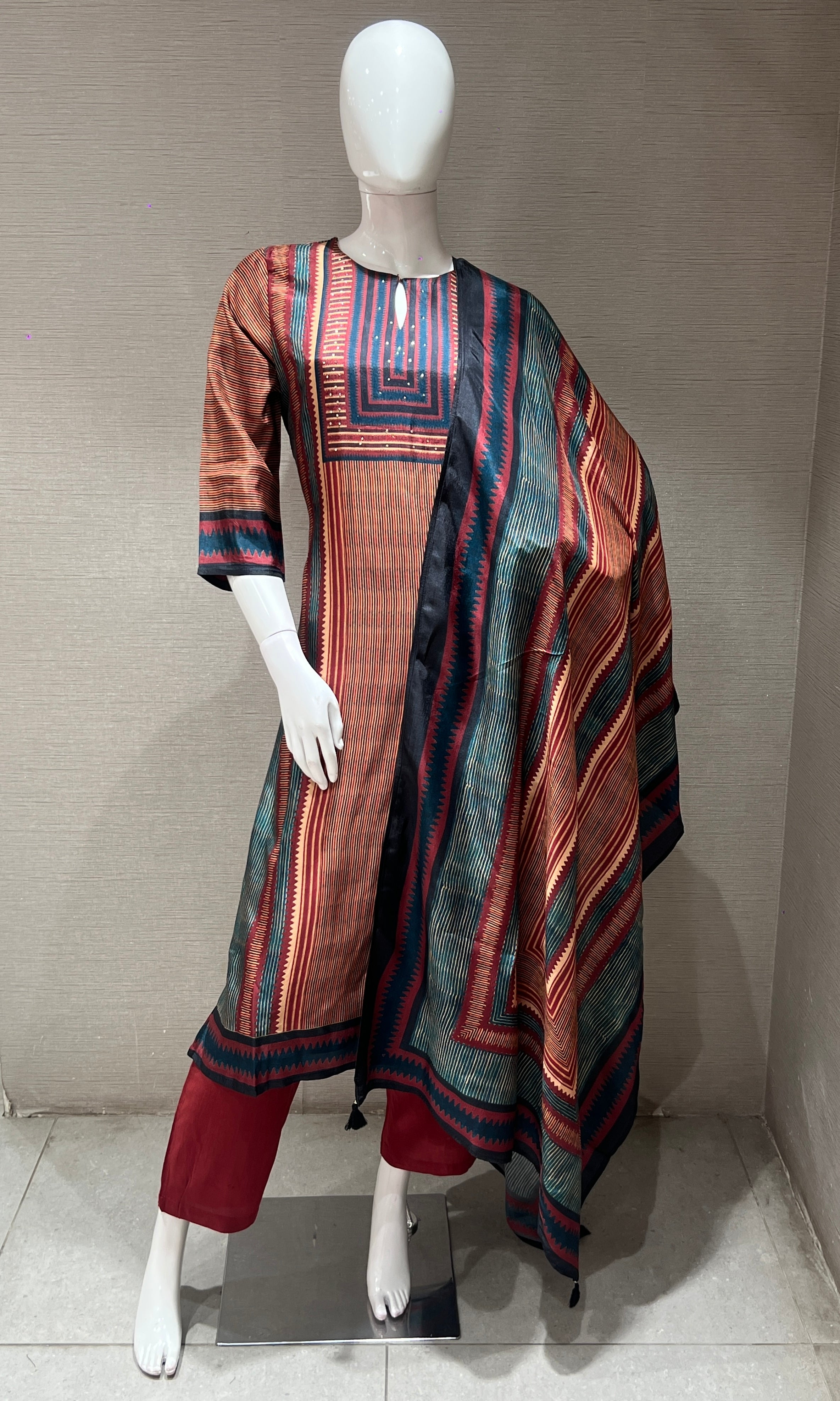 multi printed kurta with dupatta