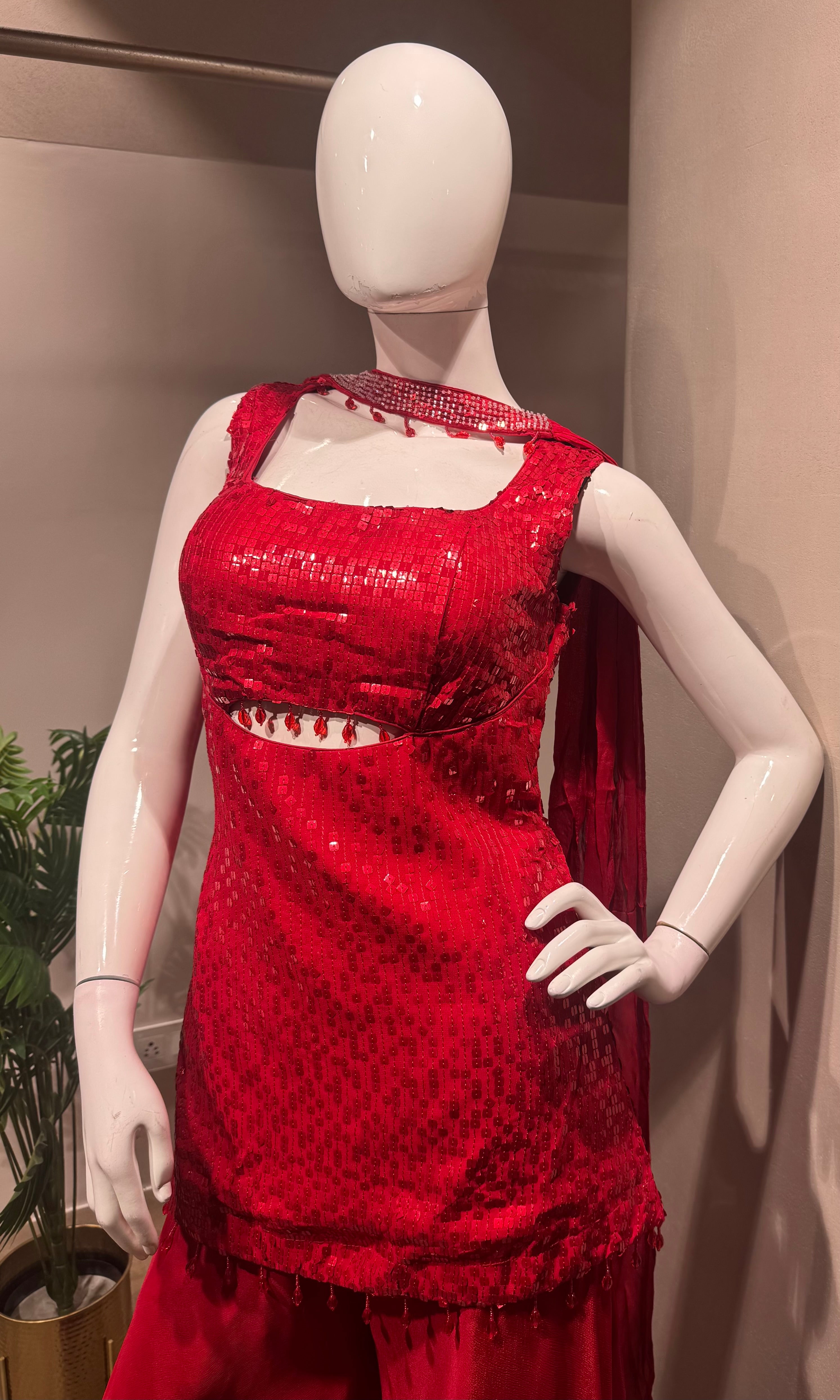 Red Georgette Embroidered Sharara Set