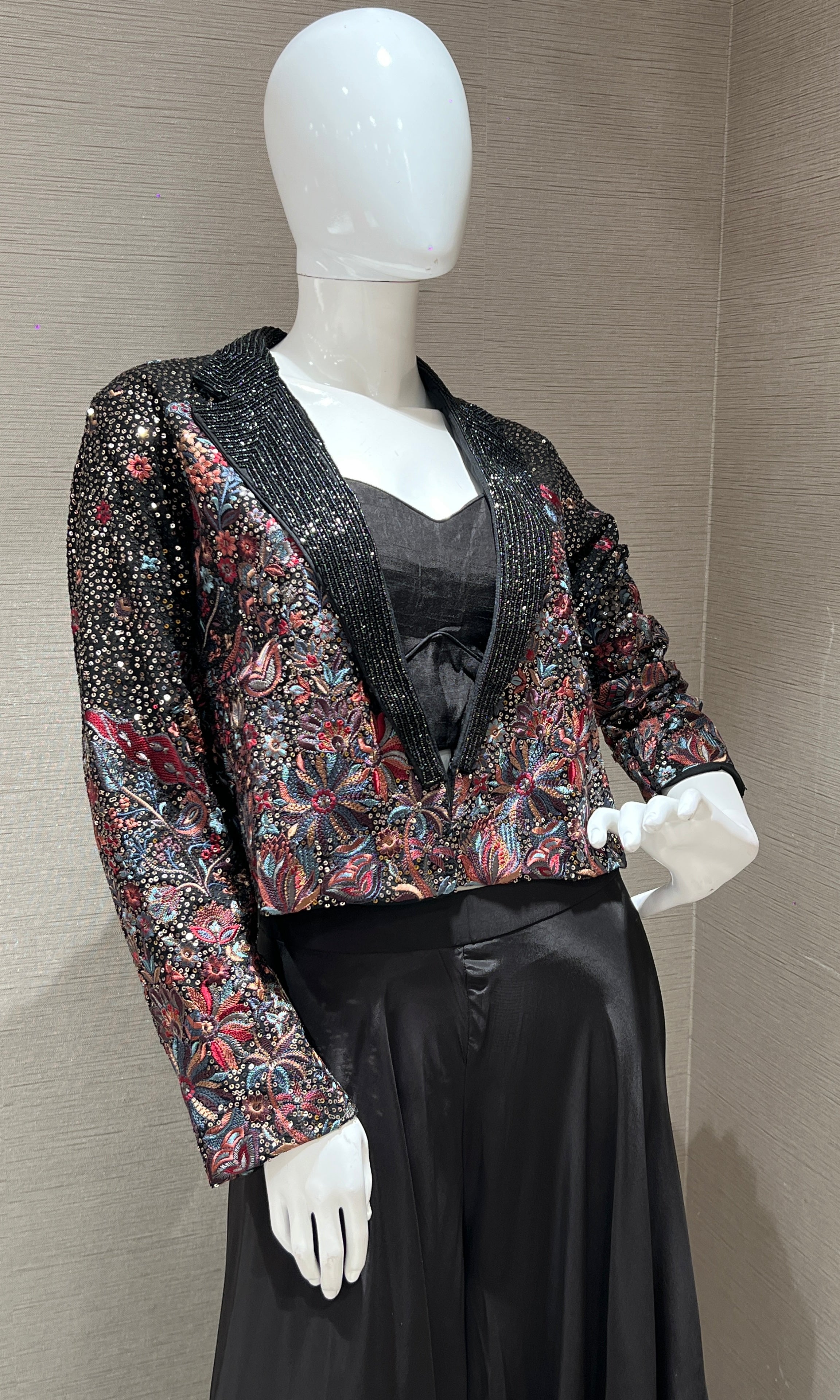 Black Palazzo Set with Embellished Jacket