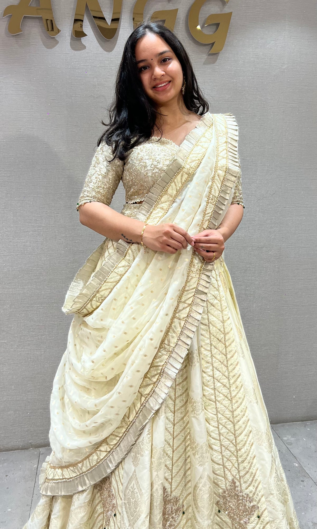 Ivory white gold lehenga WITH BEADS