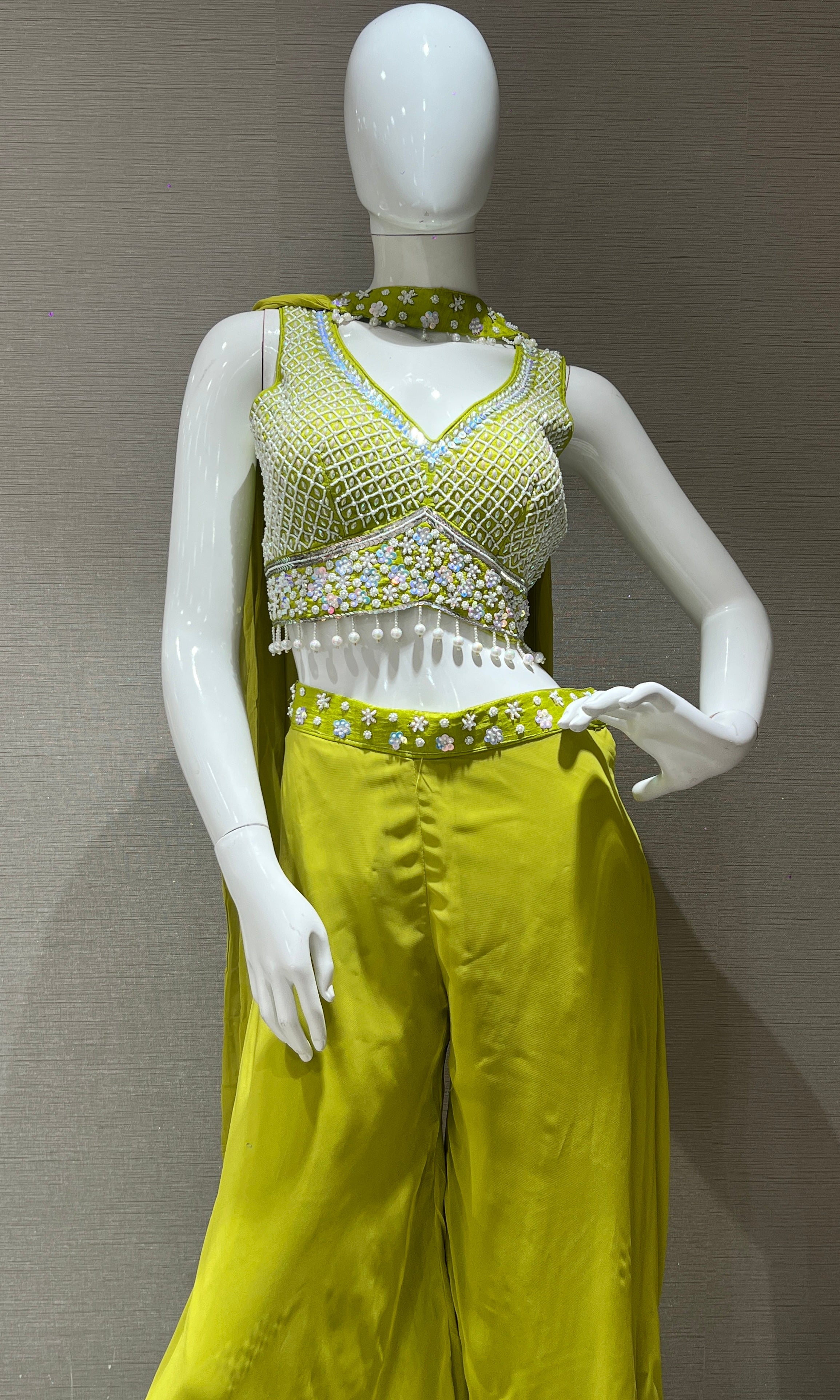 Green palazzo set with neck dupatta